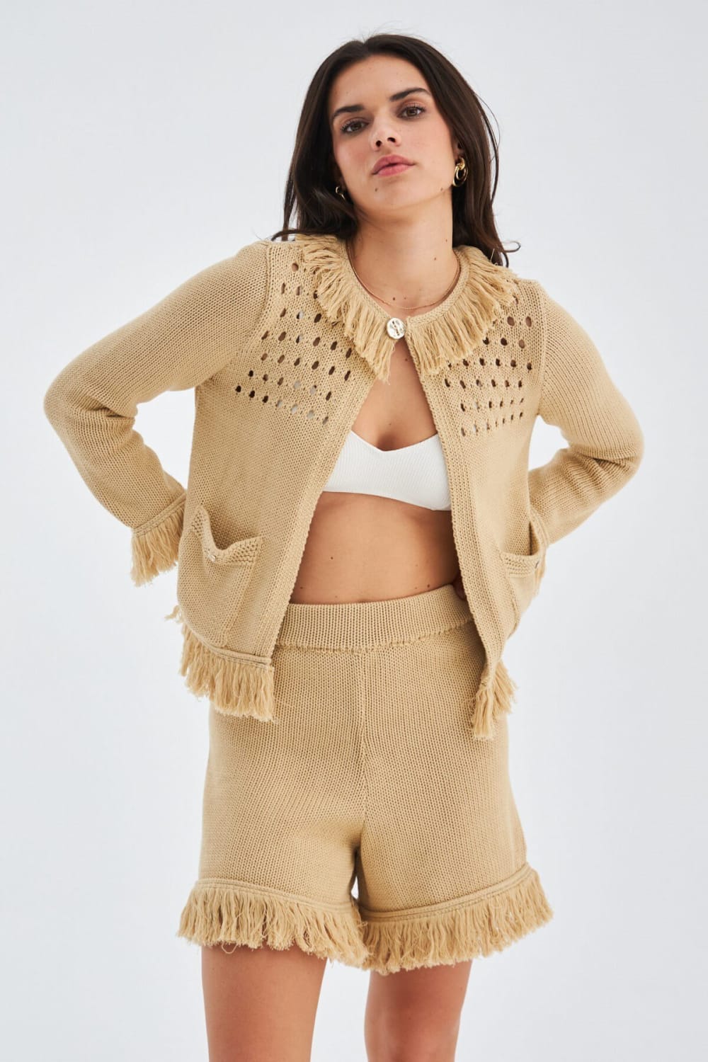 Peraluna-Miyoki̇ Cardigan & Shorts Mevsimlik Pamuklu Kadın Triko Takım Şort-Şort-8-Milagron.com