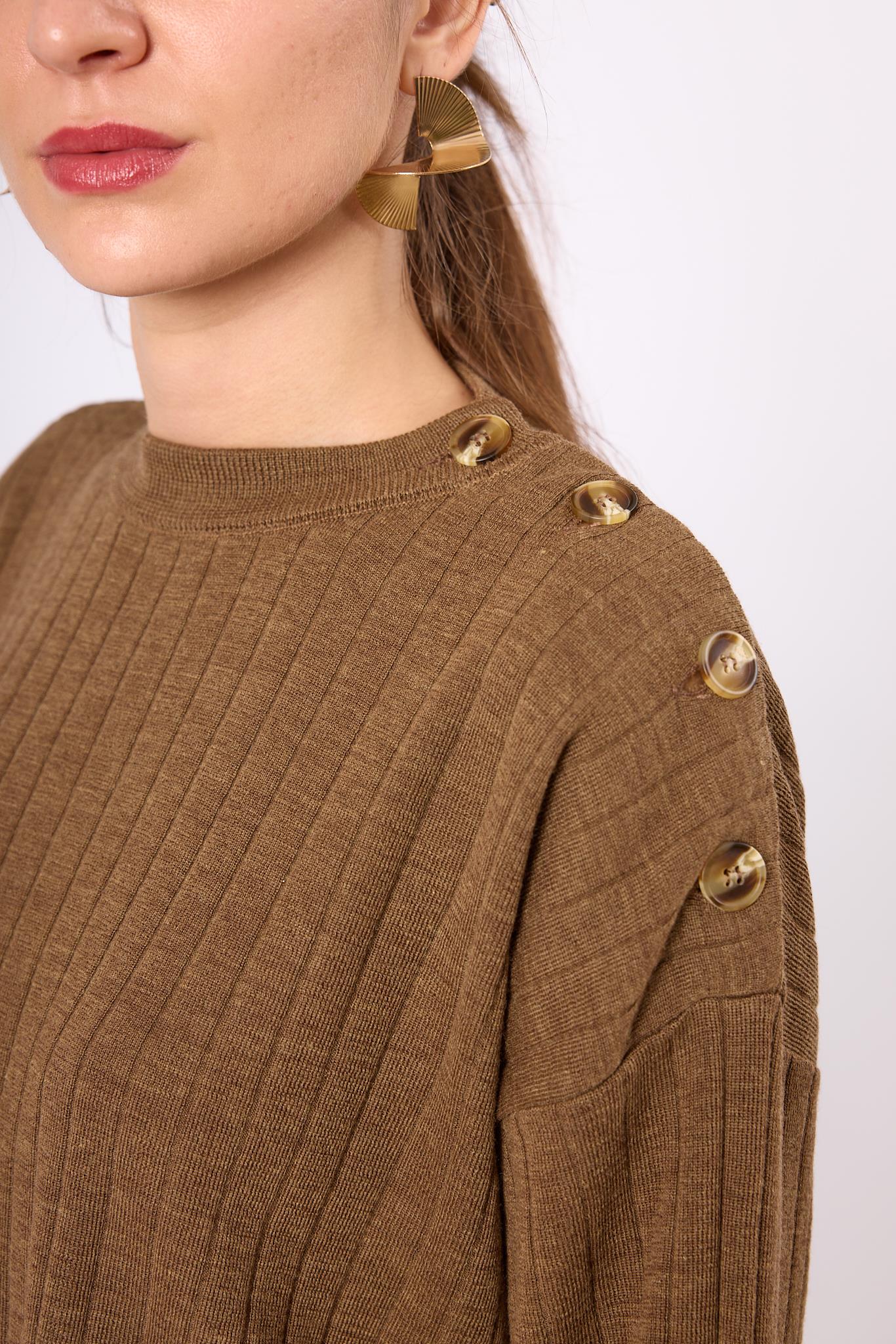 Peraluna-Molly Omuzu Düğmeli Kadın Triko Kazak Kahve Melanj-Kazak & Triko-4-Milagron.com