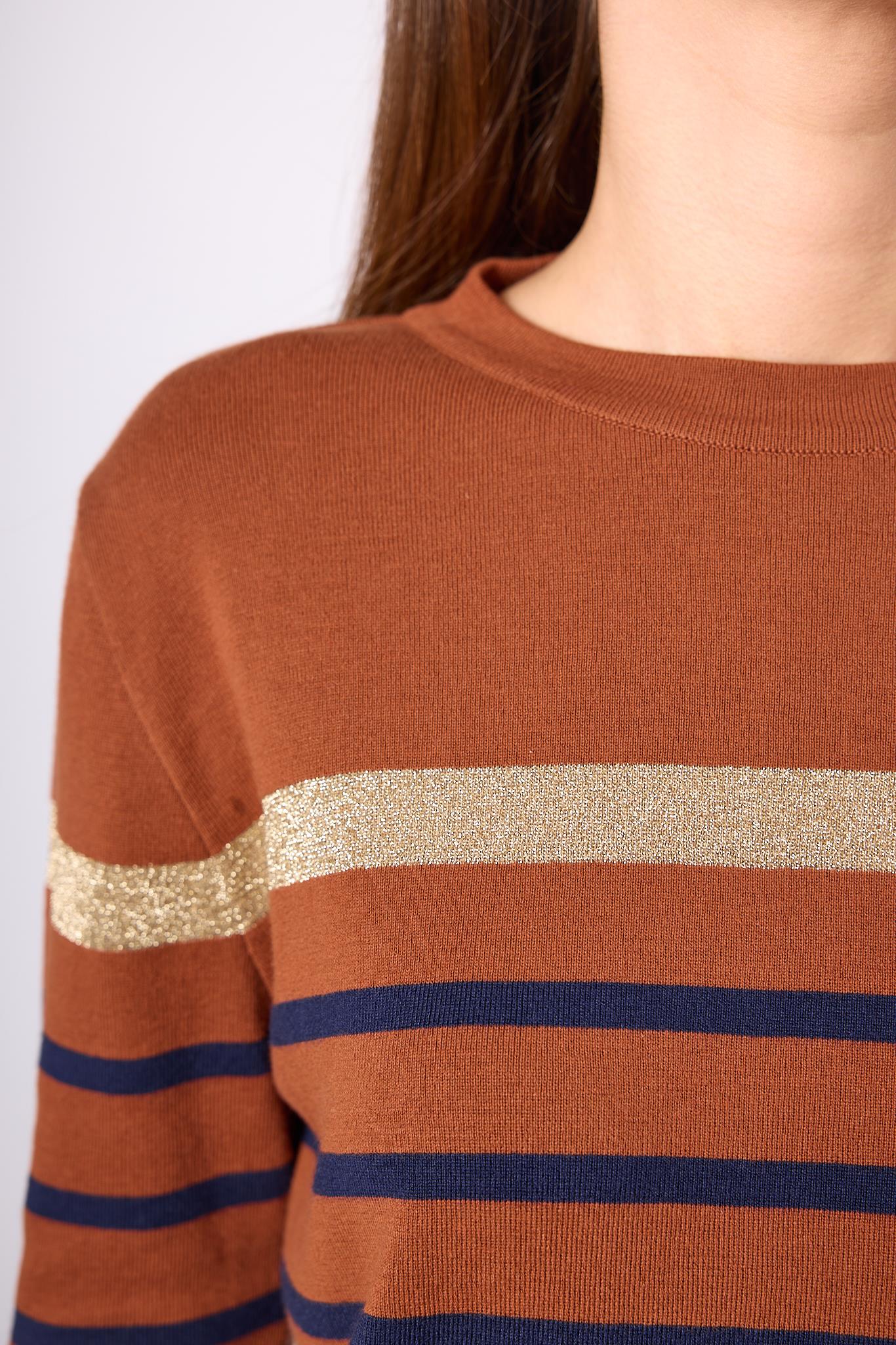 Peraluna-Monroe Çizgili Kadın Triko Kazak Kızıl Kahve-Kazak & Triko-4-Milagron.com