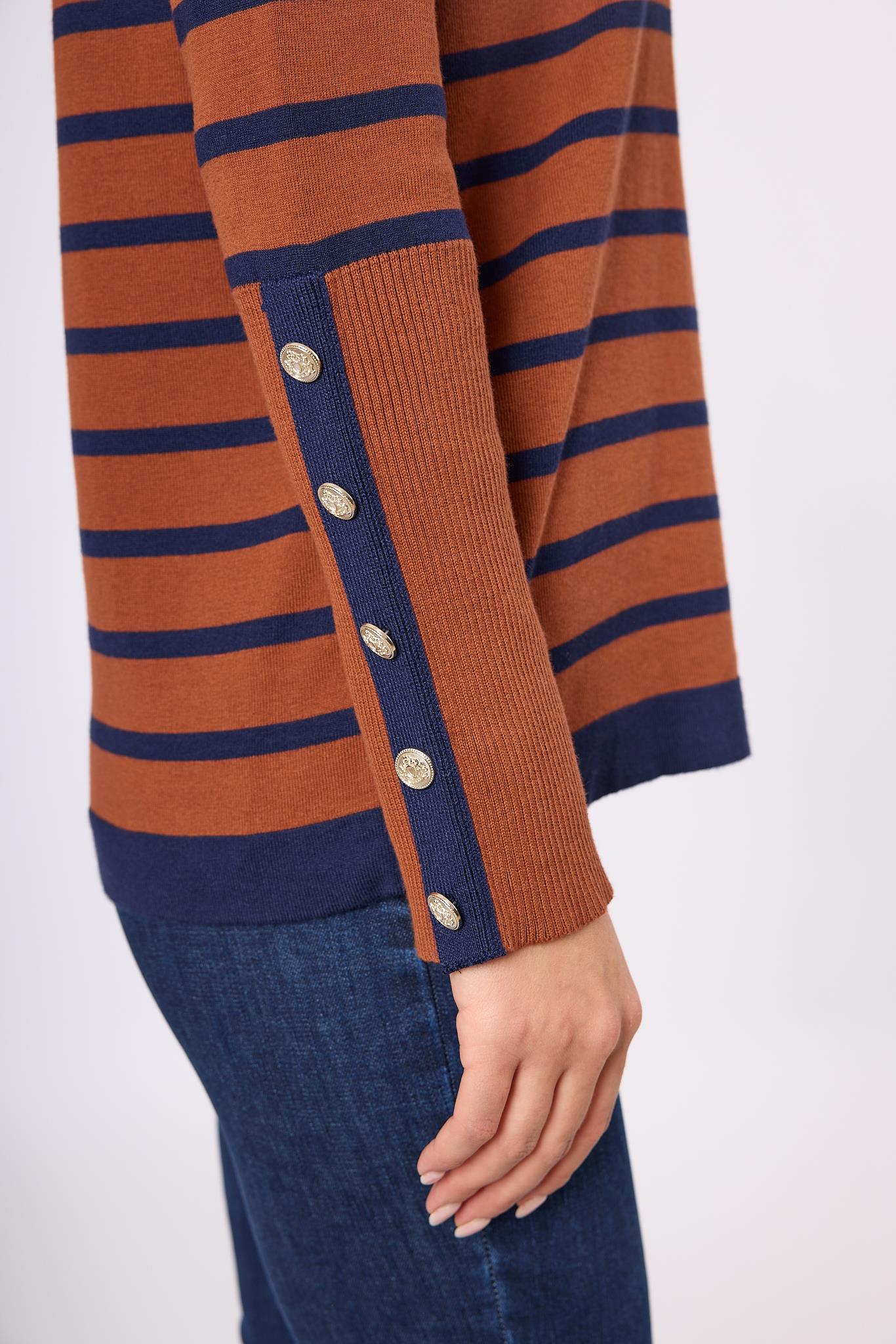 Peraluna-Monroe Çizgili Kadın Triko Kazak Kızıl Kahve-Kazak & Triko-5-Milagron.com