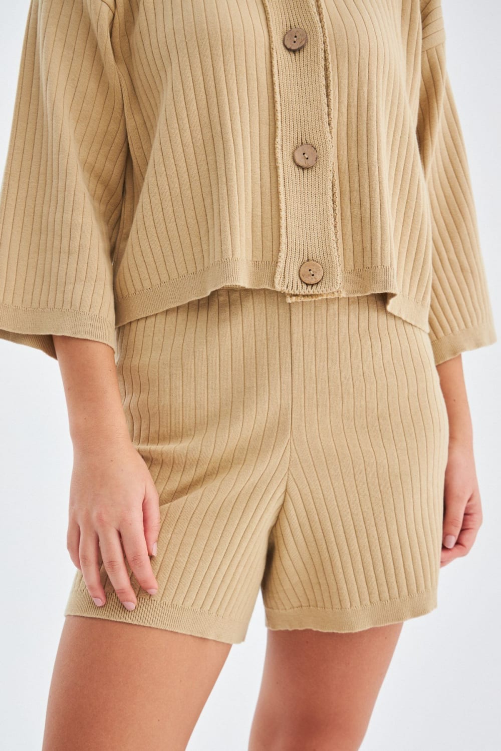 Peraluna-Mujo Cardigan & Shorts %100 Pamuk Kadın Triko Şort Takım-Şort-14-Milagron.com