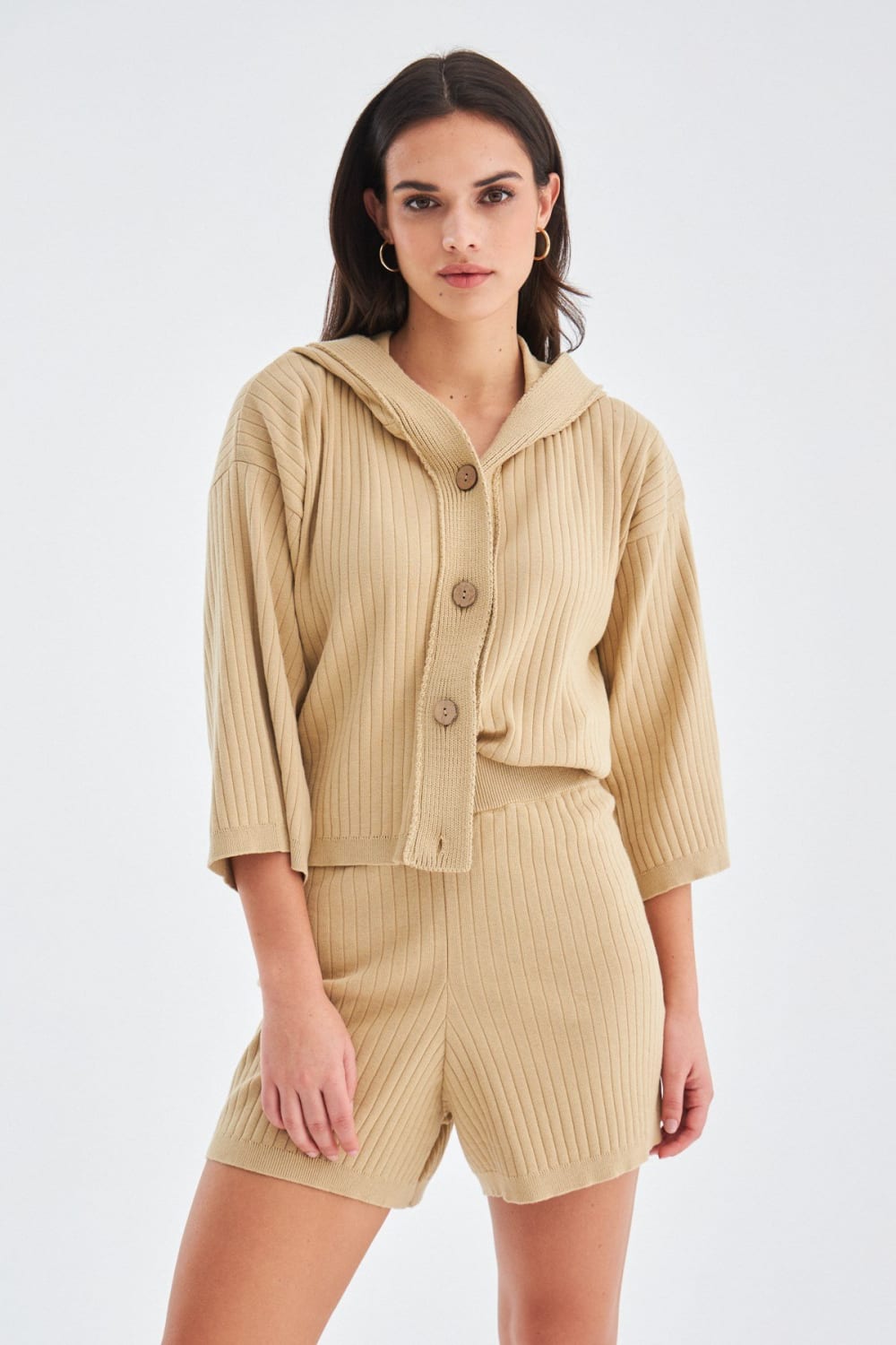 Peraluna-Mujo Cardigan & Shorts %100 Pamuk Kadın Triko Şort Takım-Şort-18-Milagron.com