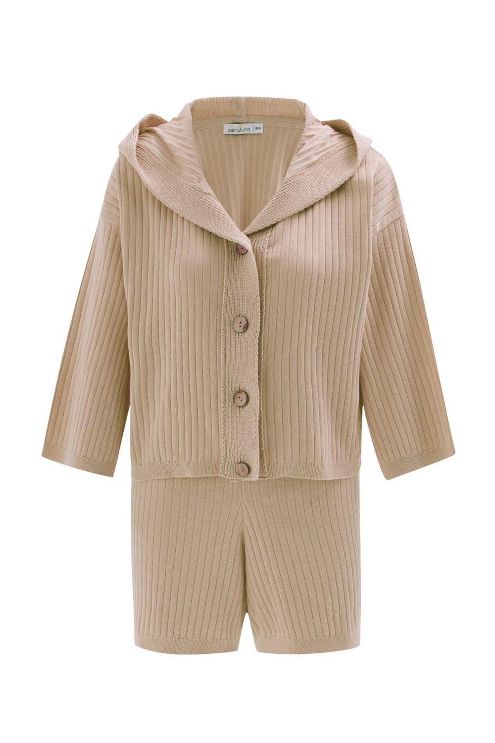 Peraluna-Mujo Cardigan & Shorts %100 Pamuk Kadın Triko Şort Takım-Şort-19-Milagron.com