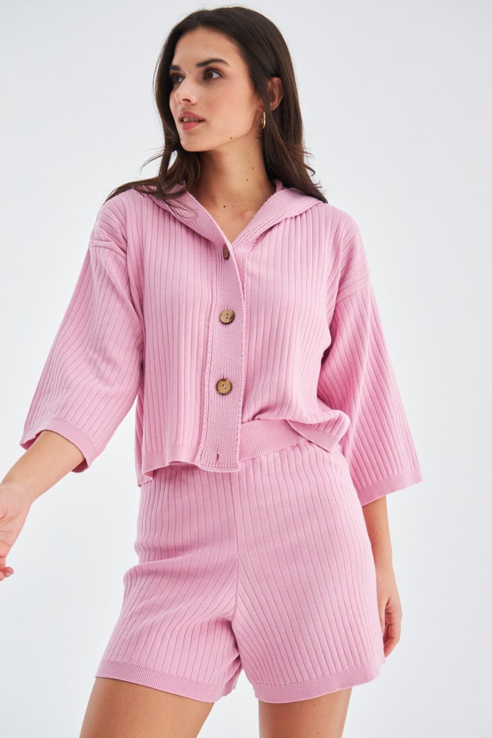 Peraluna-Mujo Cardigan & Shorts %100 Pamuk Kadın Triko Şort Takım-Şort-7-Milagron.com