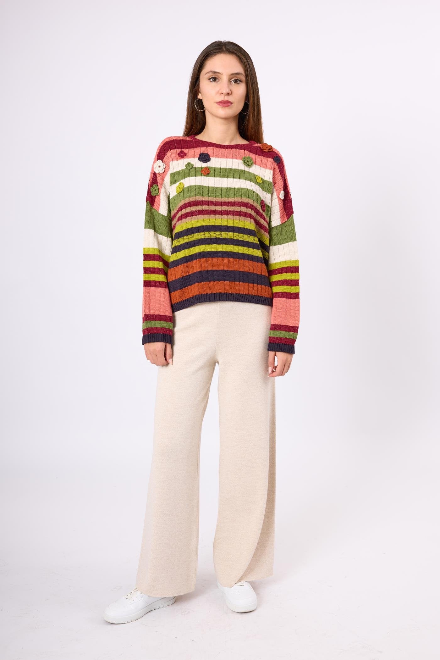 Peraluna-Nadine Çizgili Bol Kesim Kazak Multi-Kazak & Triko-1-Milagron.com