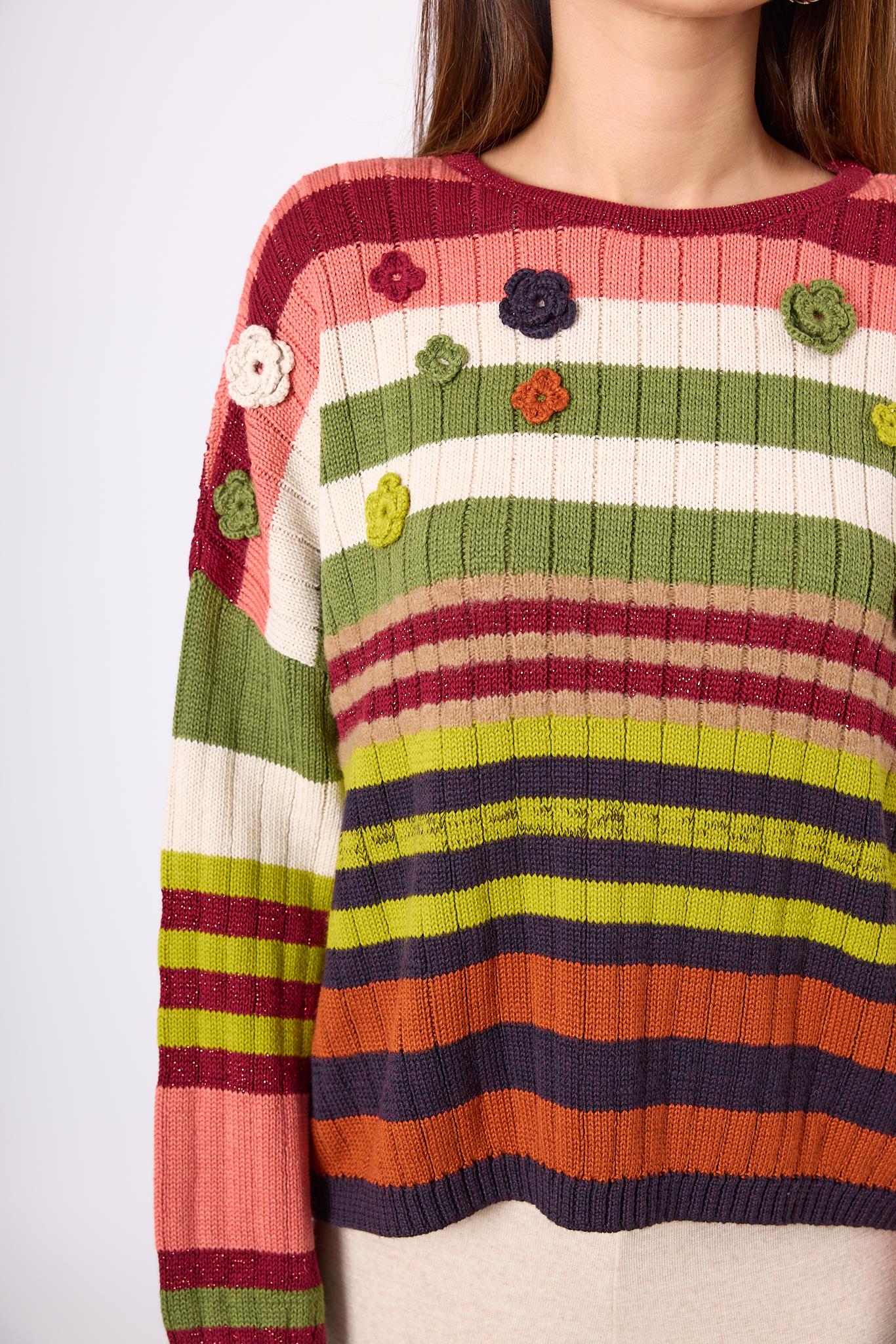 Peraluna-Nadine Çizgili Bol Kesim Kazak Multi-Kazak & Triko-4-Milagron.com