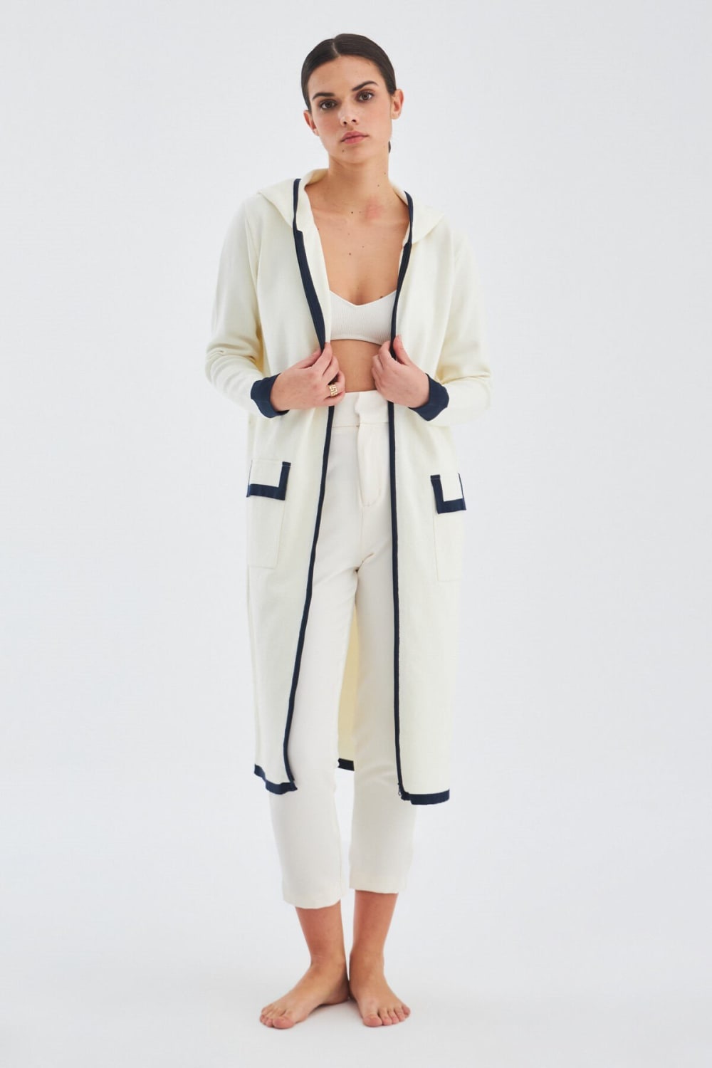 Peraluna-Nara Long Cardi̇gan %100 Pamuk Kapüşonlu Kadın Triko Hırka-Kazak & Triko-1-Milagron.com