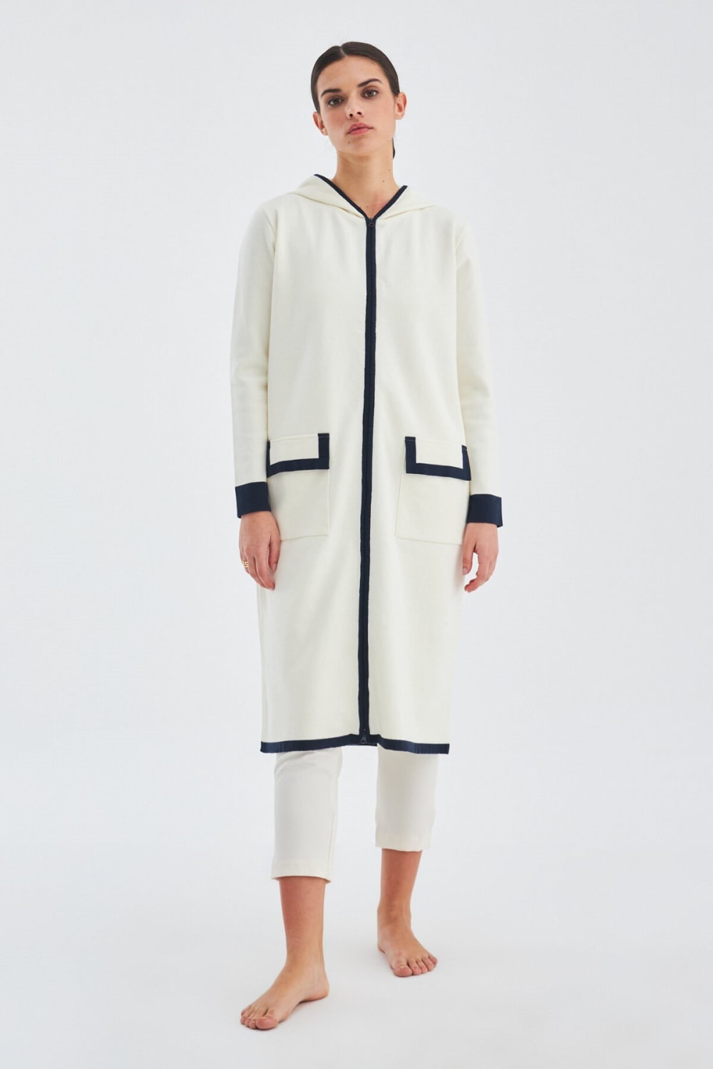 Peraluna-Nara Long Cardi̇gan %100 Pamuk Kapüşonlu Kadın Triko Hırka-Kazak & Triko-2-Milagron.com