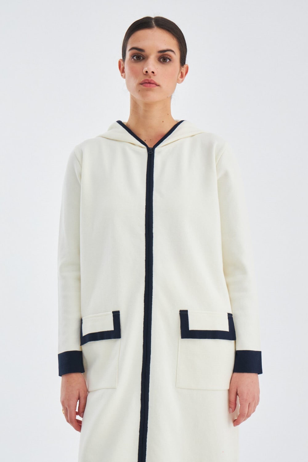 Peraluna-Nara Long Cardi̇gan %100 Pamuk Kapüşonlu Kadın Triko Hırka-Kazak & Triko-3-Milagron.com