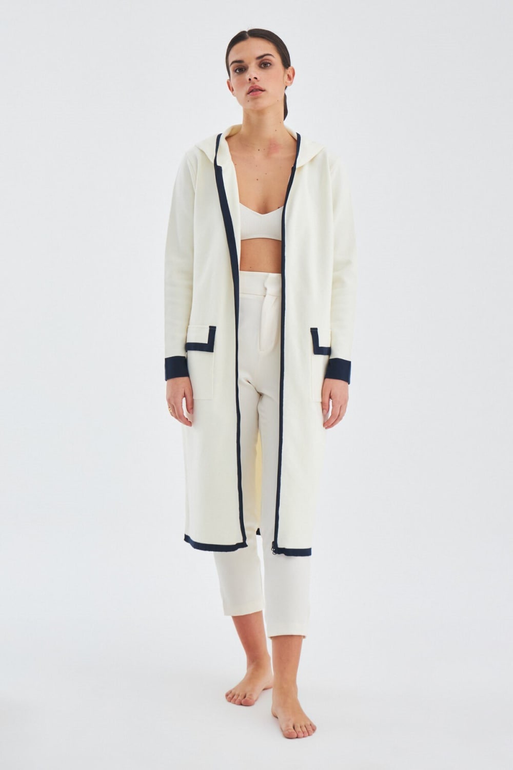 Peraluna-Nara Long Cardi̇gan %100 Pamuk Kapüşonlu Kadın Triko Hırka-Kazak & Triko-4-Milagron.com