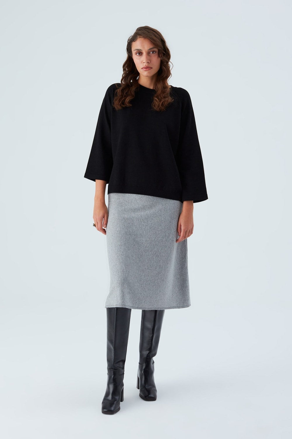 Peraluna-Nell Pullover Yanları Yırtmaçlı 3/4 Kol İnce Kadın Triko Kazak -Kazak & Triko-1-Milagron.com