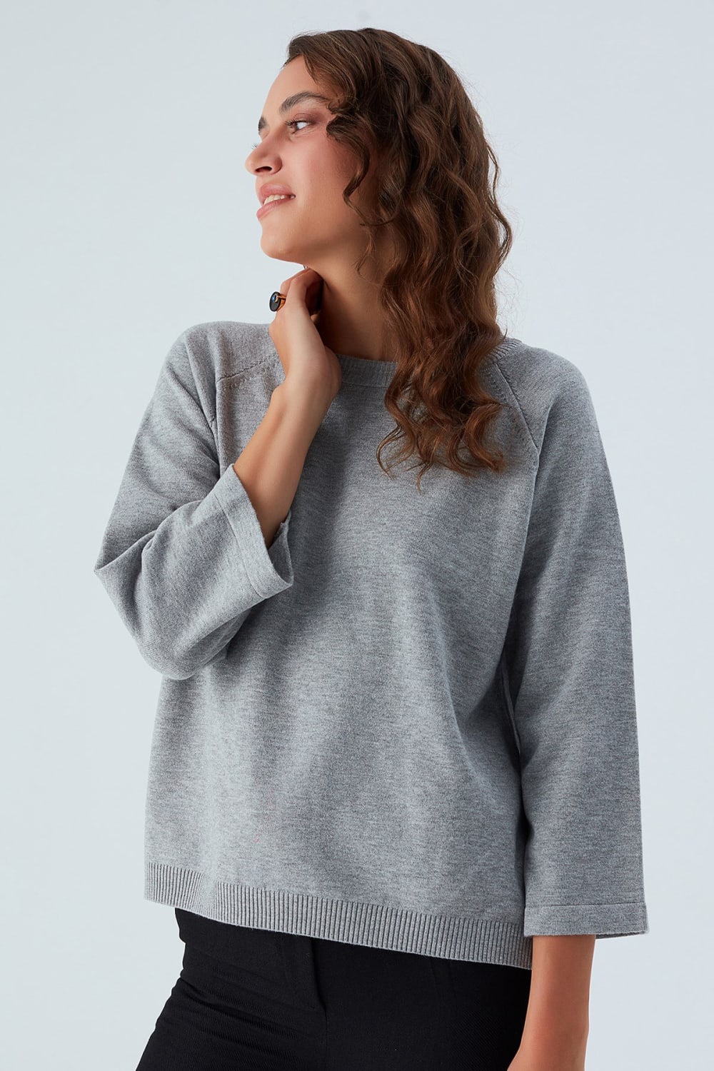 Peraluna-Nell Pullover Yanları Yırtmaçlı 3/4 Kol İnce Kadın Triko Kazak -Kazak & Triko-10-Milagron.com