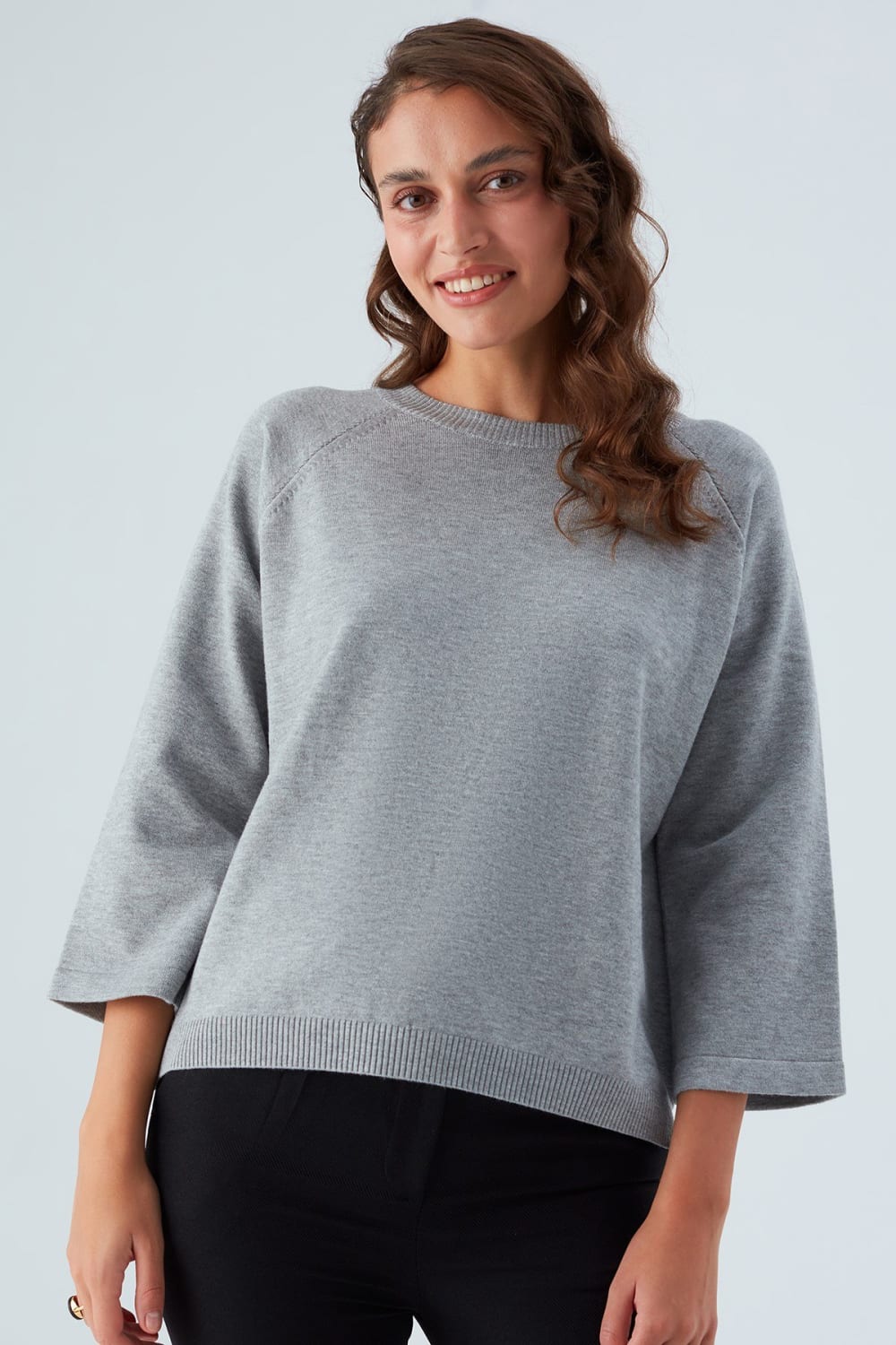 Peraluna-Nell Pullover Yanları Yırtmaçlı 3/4 Kol İnce Kadın Triko Kazak -Kazak & Triko-11-Milagron.com