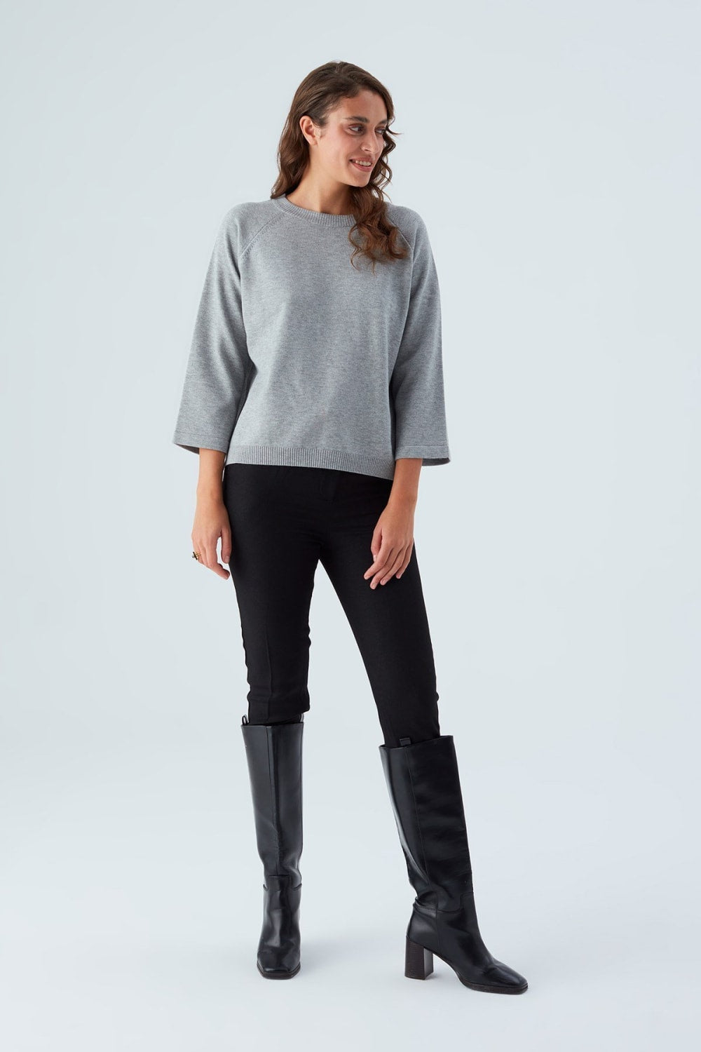 Peraluna-Nell Pullover Yanları Yırtmaçlı 3/4 Kol İnce Kadın Triko Kazak -Kazak & Triko-12-Milagron.com