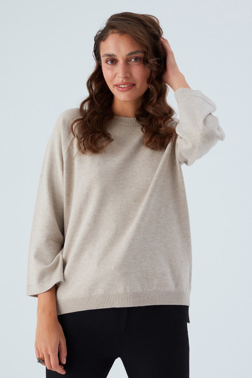 Peraluna-Nell Pullover Yanları Yırtmaçlı 3/4 Kol İnce Kadın Triko Kazak -Kazak & Triko-17-Milagron.com