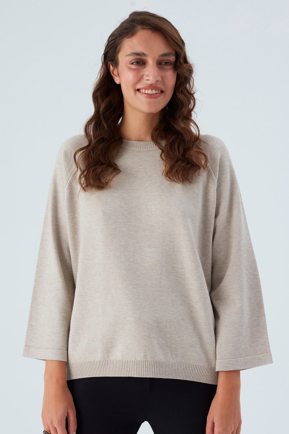 Peraluna-Nell Pullover Yanları Yırtmaçlı 3/4 Kol İnce Kadın Triko Kazak -Kazak & Triko-19-Milagron.com