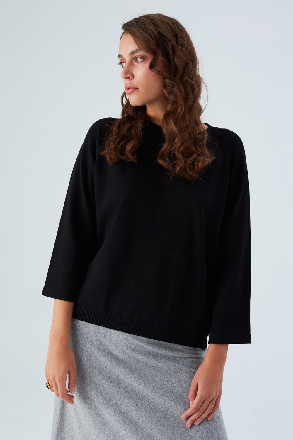 Peraluna-Nell Pullover Yanları Yırtmaçlı 3/4 Kol İnce Kadın Triko Kazak -Kazak & Triko-2-Milagron.com