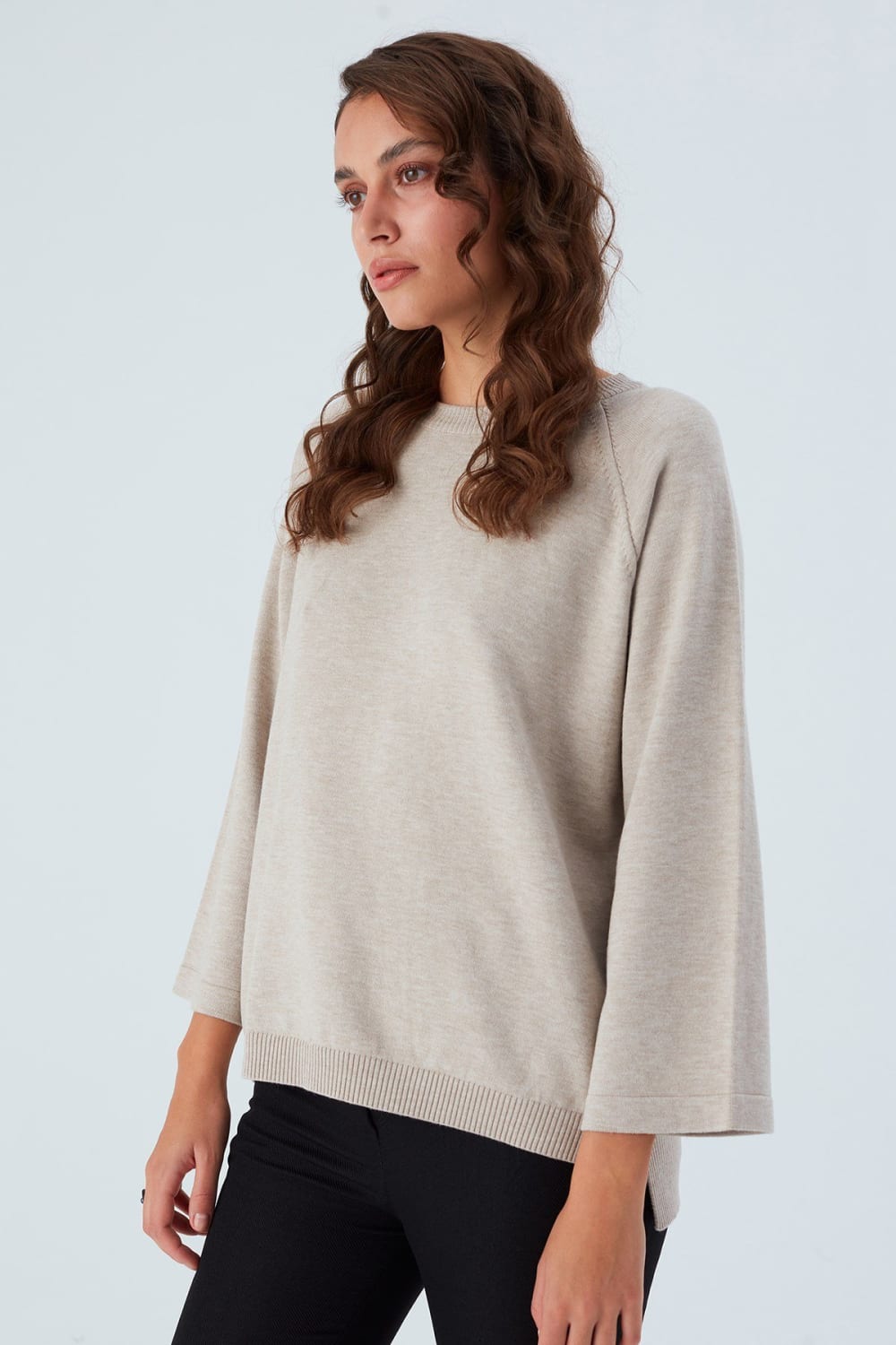 Peraluna-Nell Pullover Yanları Yırtmaçlı 3/4 Kol İnce Kadın Triko Kazak -Kazak & Triko-20-Milagron.com