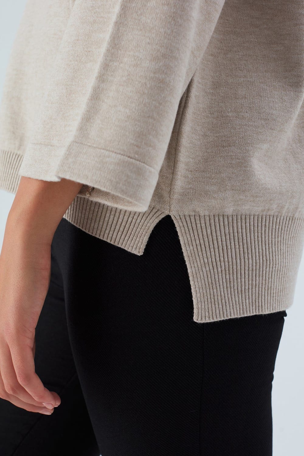 Peraluna-Nell Pullover Yanları Yırtmaçlı 3/4 Kol İnce Kadın Triko Kazak -Kazak & Triko-22-Milagron.com