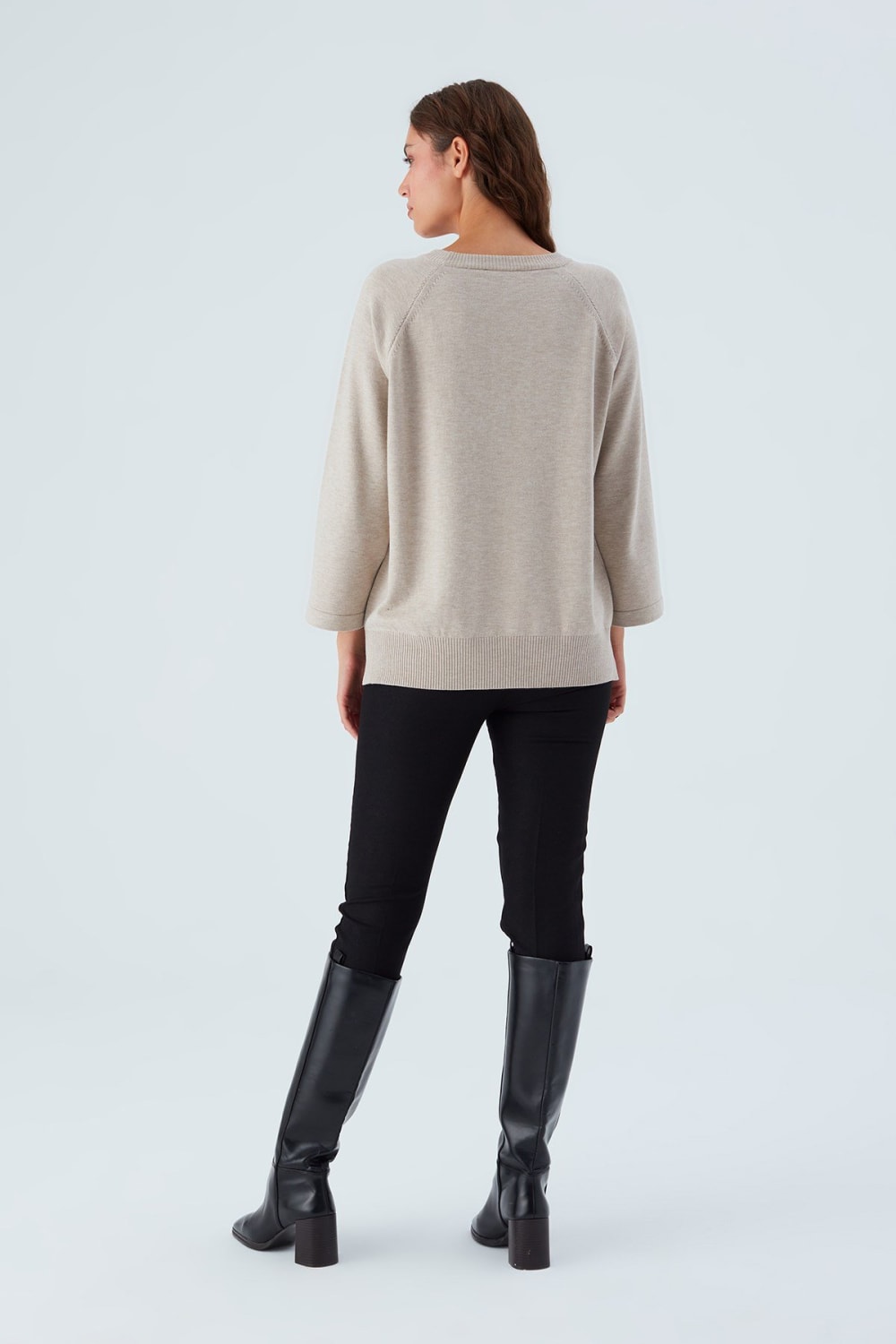 Peraluna-Nell Pullover Yanları Yırtmaçlı 3/4 Kol İnce Kadın Triko Kazak -Kazak & Triko-24-Milagron.com