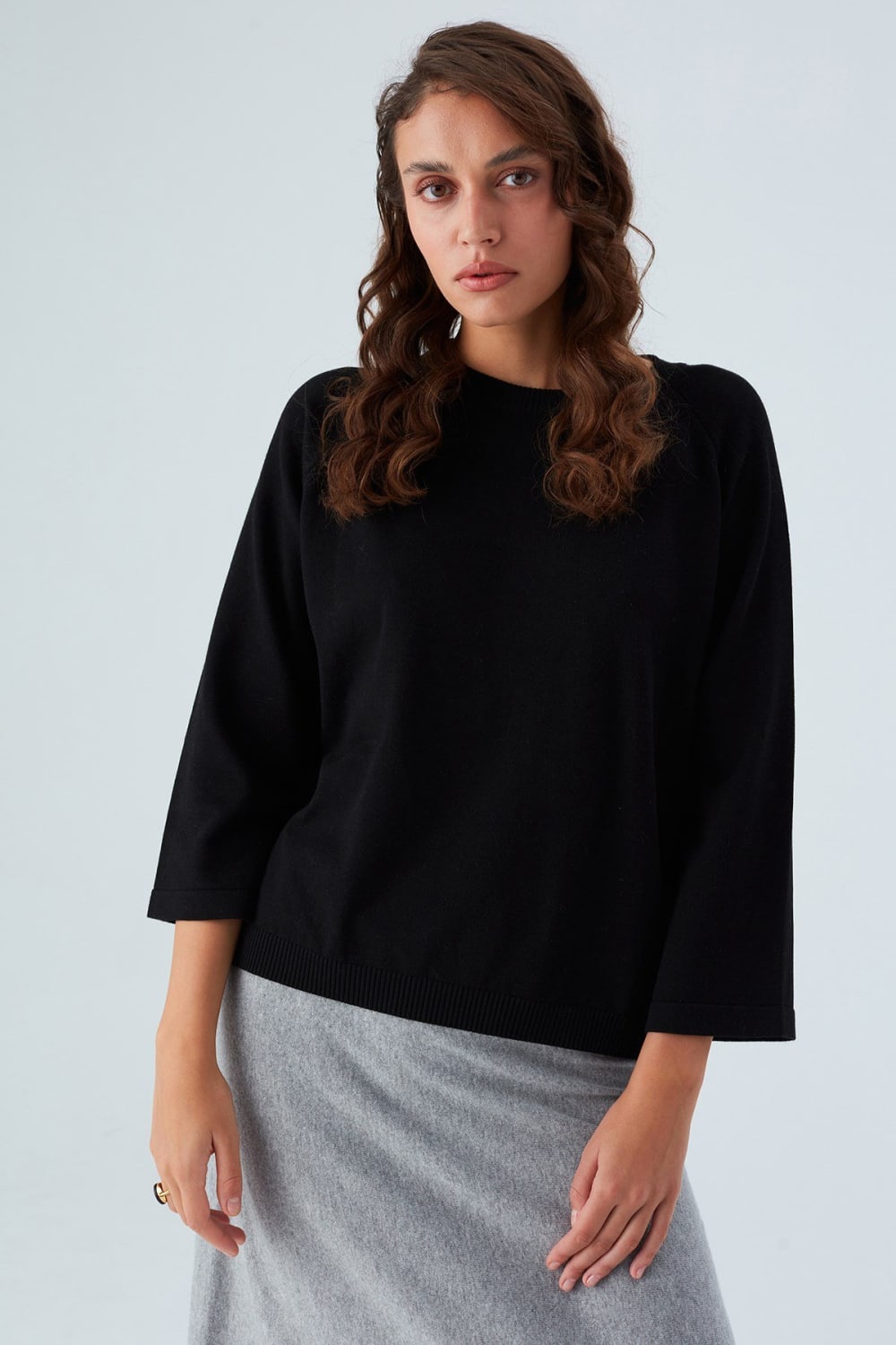 Peraluna-Nell Pullover Yanları Yırtmaçlı 3/4 Kol İnce Kadın Triko Kazak -Kazak & Triko-4-Milagron.com