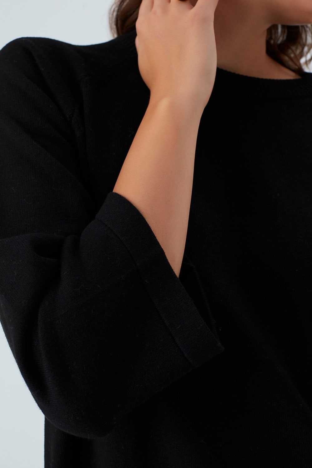 Peraluna-Nell Pullover Yanları Yırtmaçlı 3/4 Kol İnce Kadın Triko Kazak -Kazak & Triko-5-Milagron.com