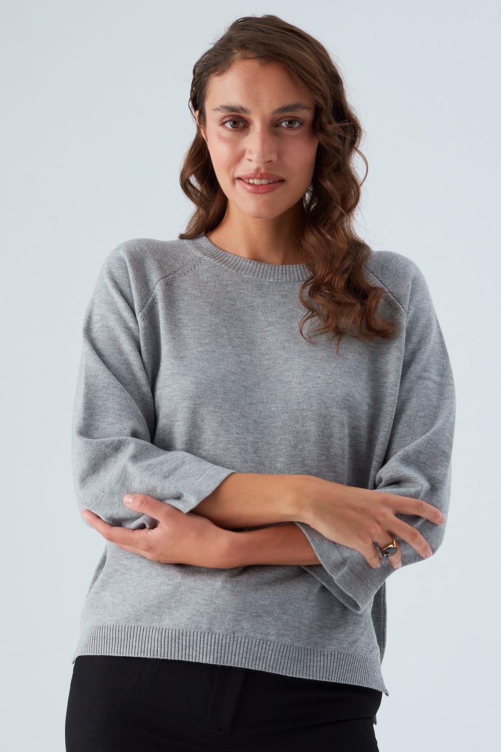 Peraluna-Nell Pullover Yanları Yırtmaçlı 3/4 Kol İnce Kadın Triko Kazak -Kazak & Triko-9-Milagron.com