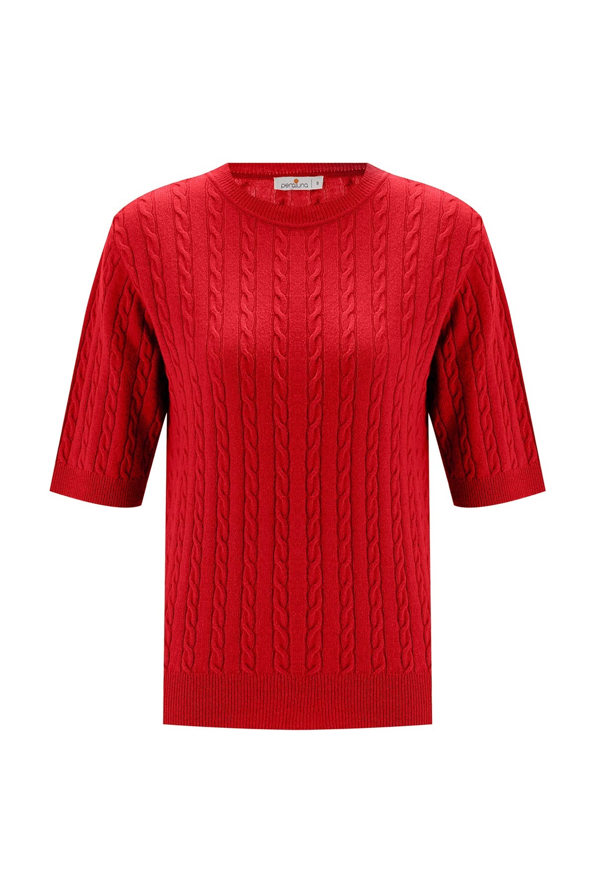 Peraluna Nicole Blouse Saç Örgülü Kısa Kollu Kaşmirli Kadın Triko Bluz - Kırmızı
