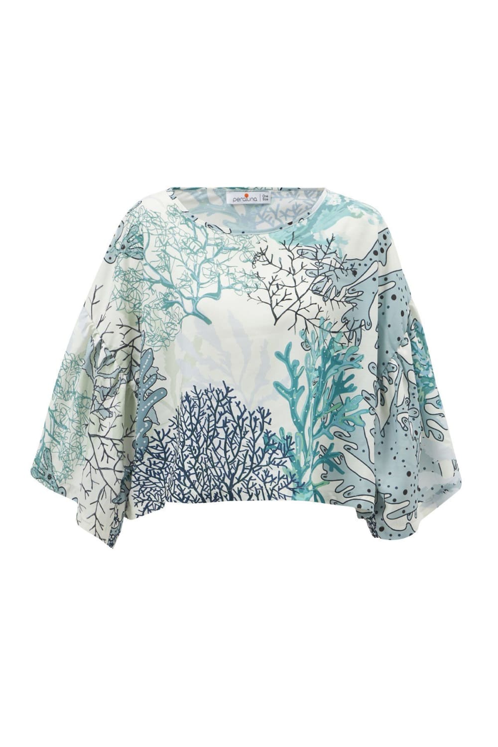 Peraluna-Nila Desenli Bol Kesim Yazlık Mat Dokulu Kadın Bluz Yeşil/Ekru-T-Shirts-8-Milagron.com