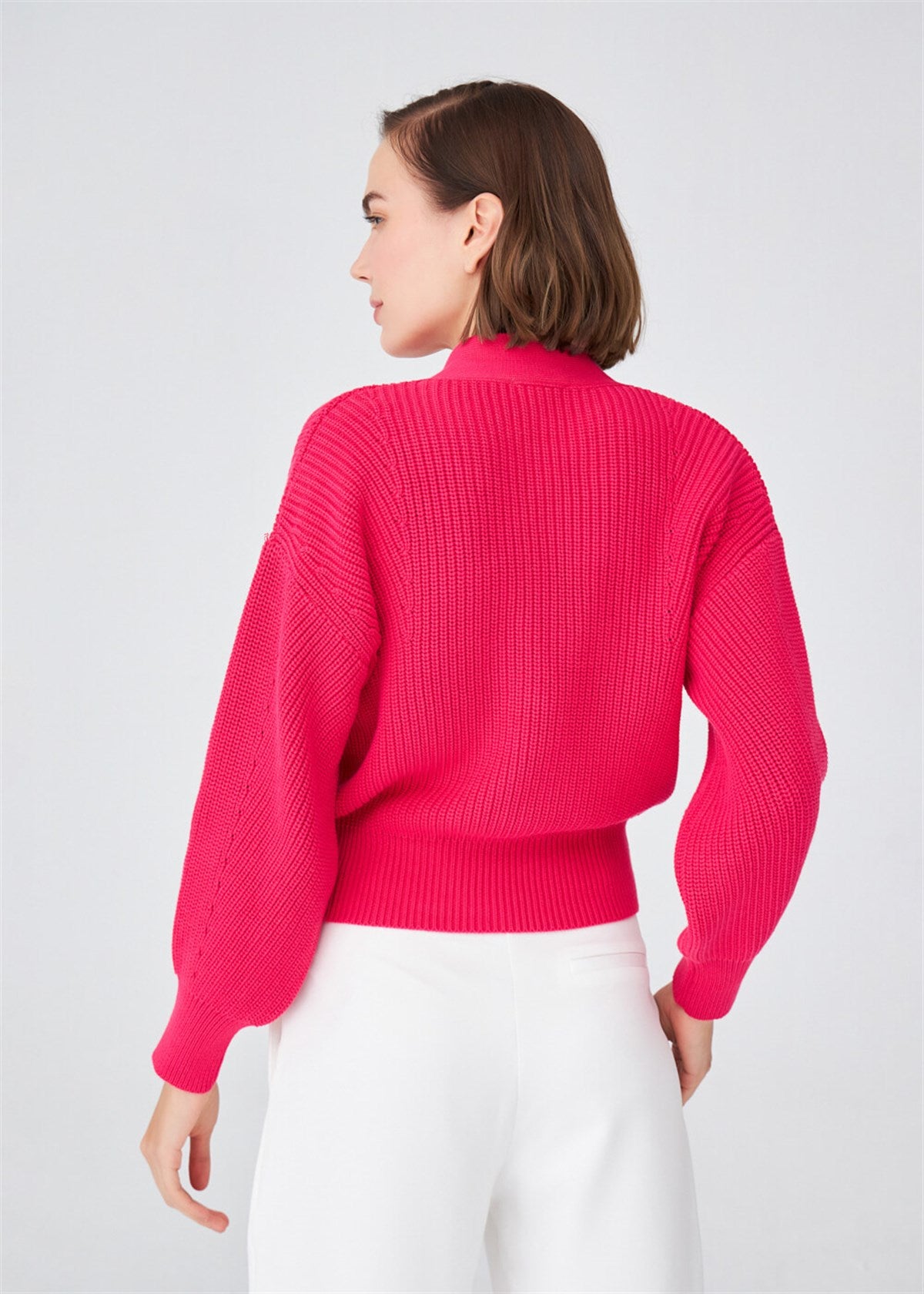 Peraluna Olivia Cardigan Selanik Örgü %100 Pamuk V Yaka Kadın Triko Hırka - Azalea Pink