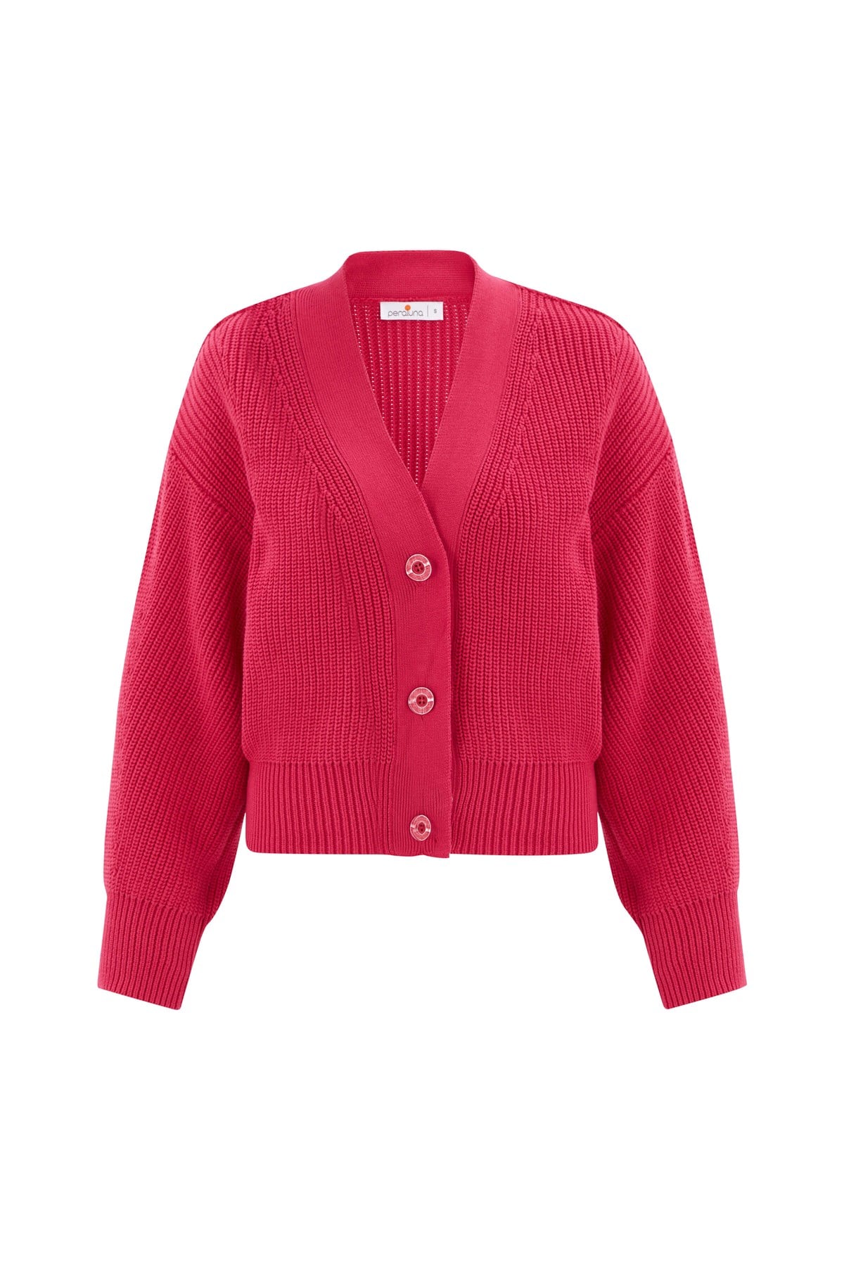 Peraluna Olivia Cardigan Selanik Örgü %100 Pamuk V Yaka Kadın Triko Hırka - Azalea Pink