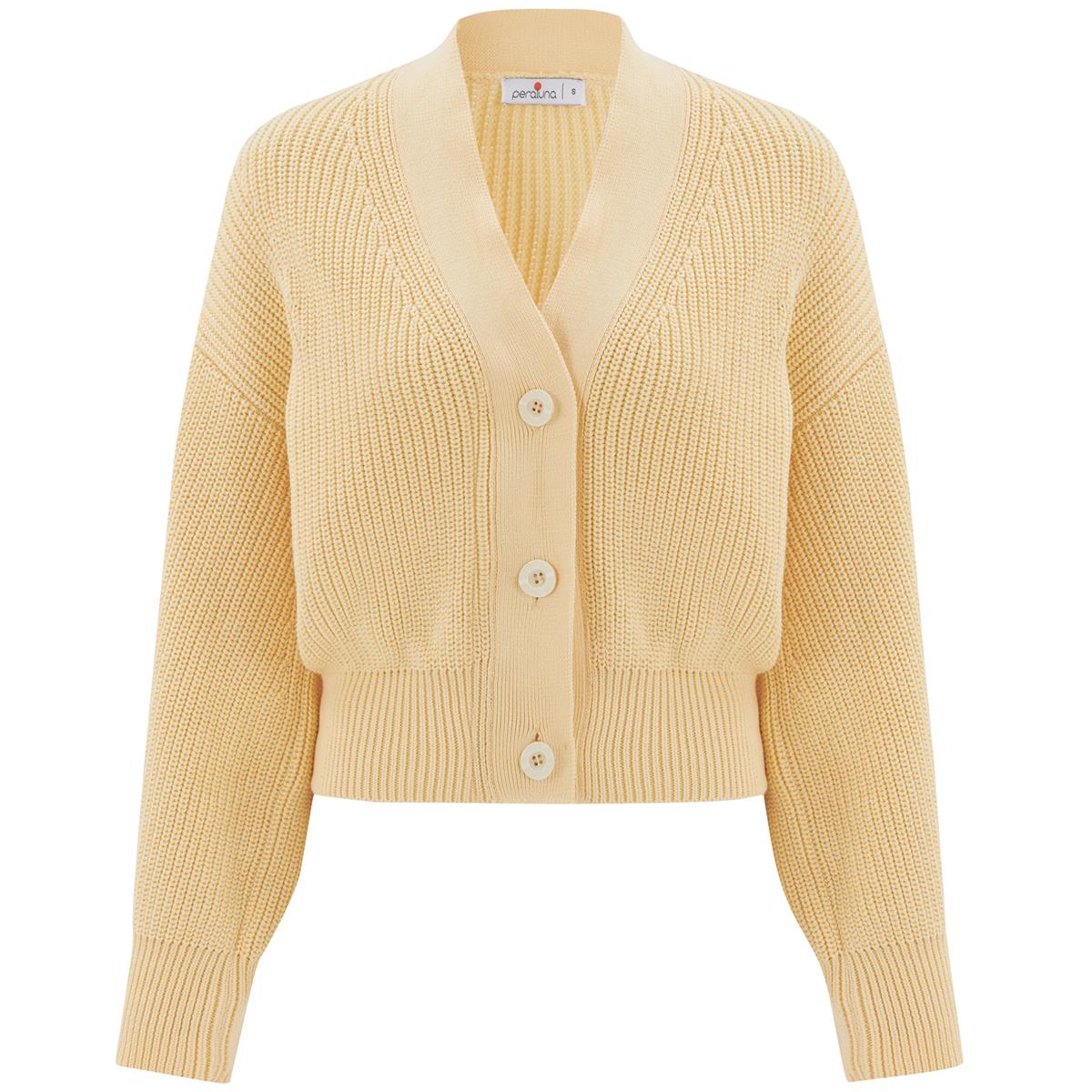Peraluna Olivia Cardigan Selanik Örgü %100 Pamuk V Yaka Kadın Triko Hırka - Sarı