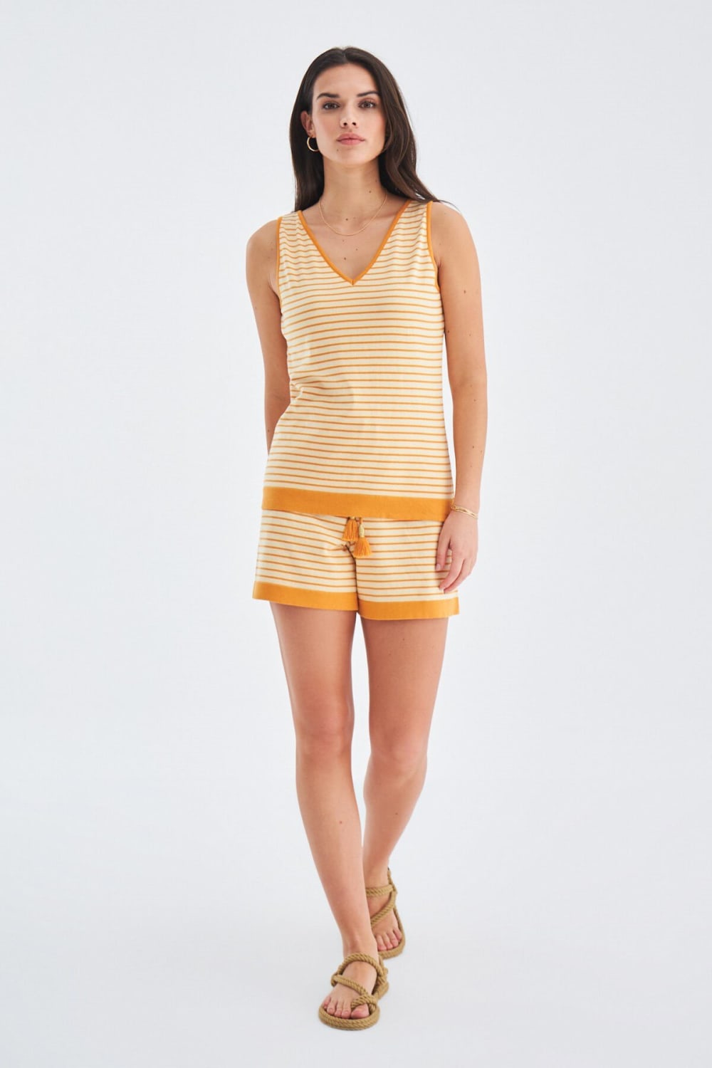 Peraluna-Paru Top & Shorts Pamuklu Yazlık Kadın Triko Şort Takım-Şort-5-Milagron.com