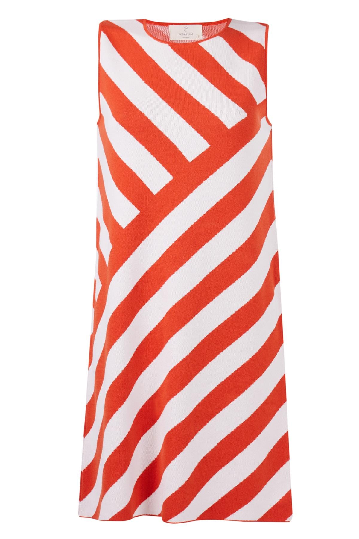 Peraluna-Paula Dress Çizgili Organik Pamuklu A Form Kadın Elbise Kırmızı/Beyaz-Elbise-8-Milagron.com