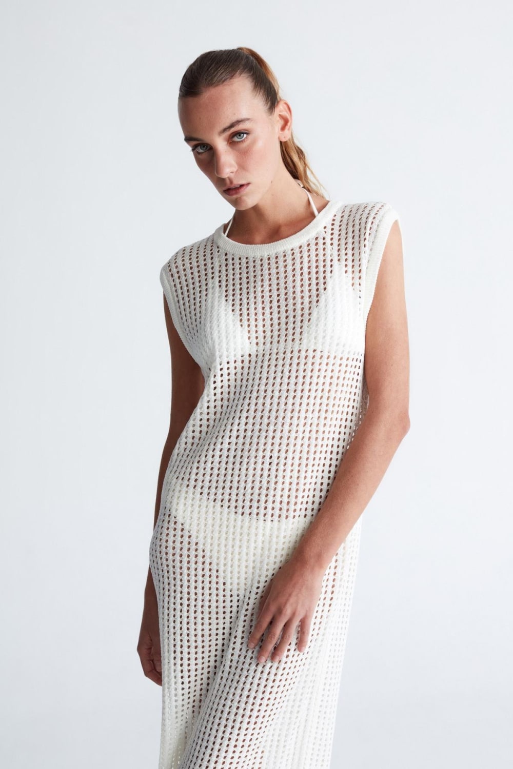 Peraluna-Pearl Dress Ajurlu Bisiklet Yaka Uzun Kadın Triko Elbise-Elbise-1-Milagron.com