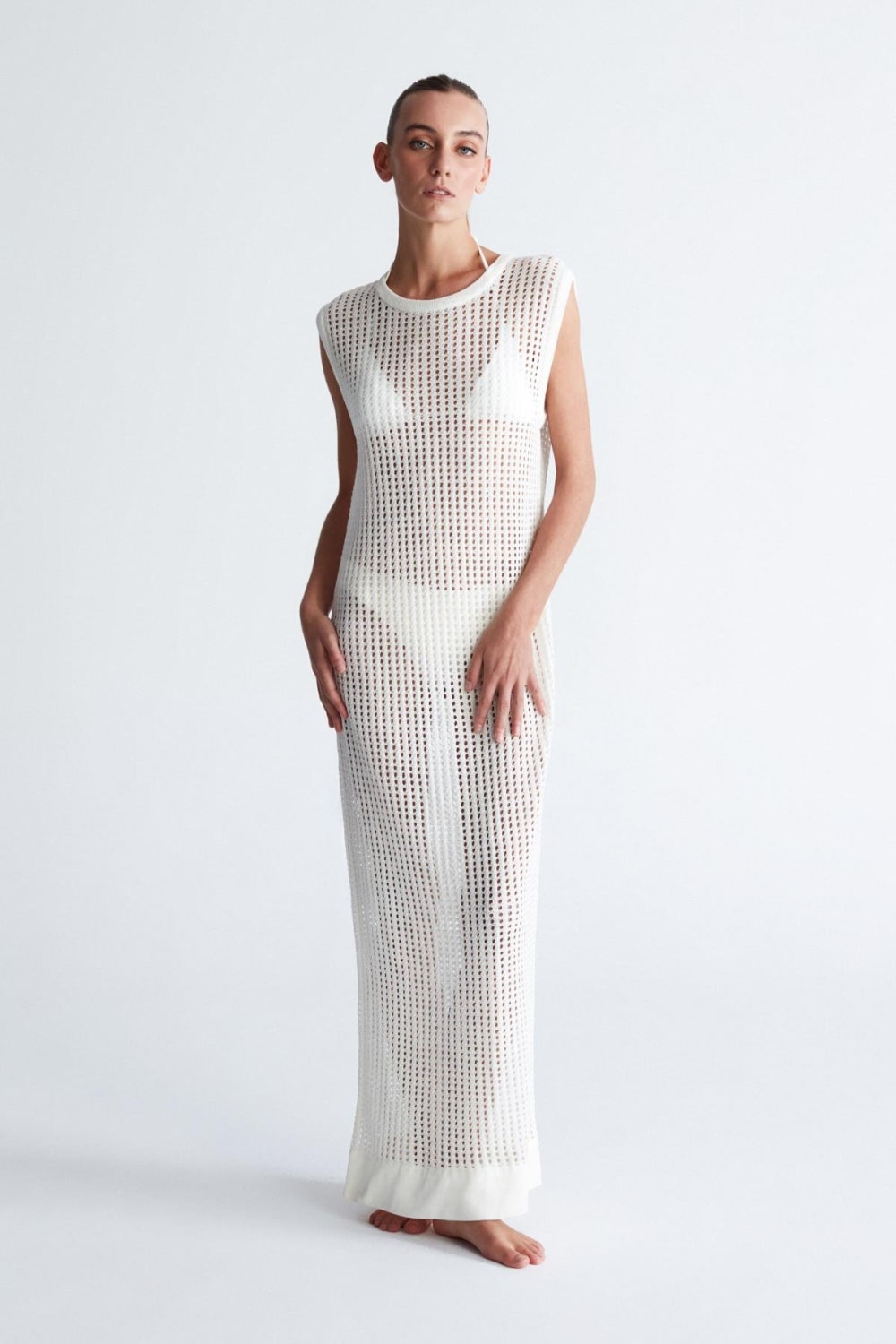 Peraluna-Pearl Dress Ajurlu Bisiklet Yaka Uzun Kadın Triko Elbise-Elbise-2-Milagron.com