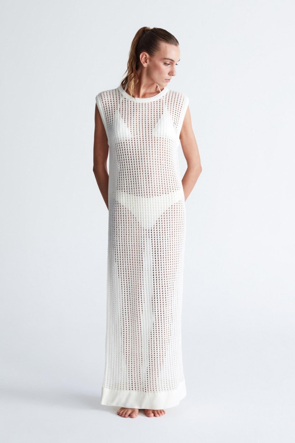 Peraluna-Pearl Dress Ajurlu Bisiklet Yaka Uzun Kadın Triko Elbise-Elbise-3-Milagron.com