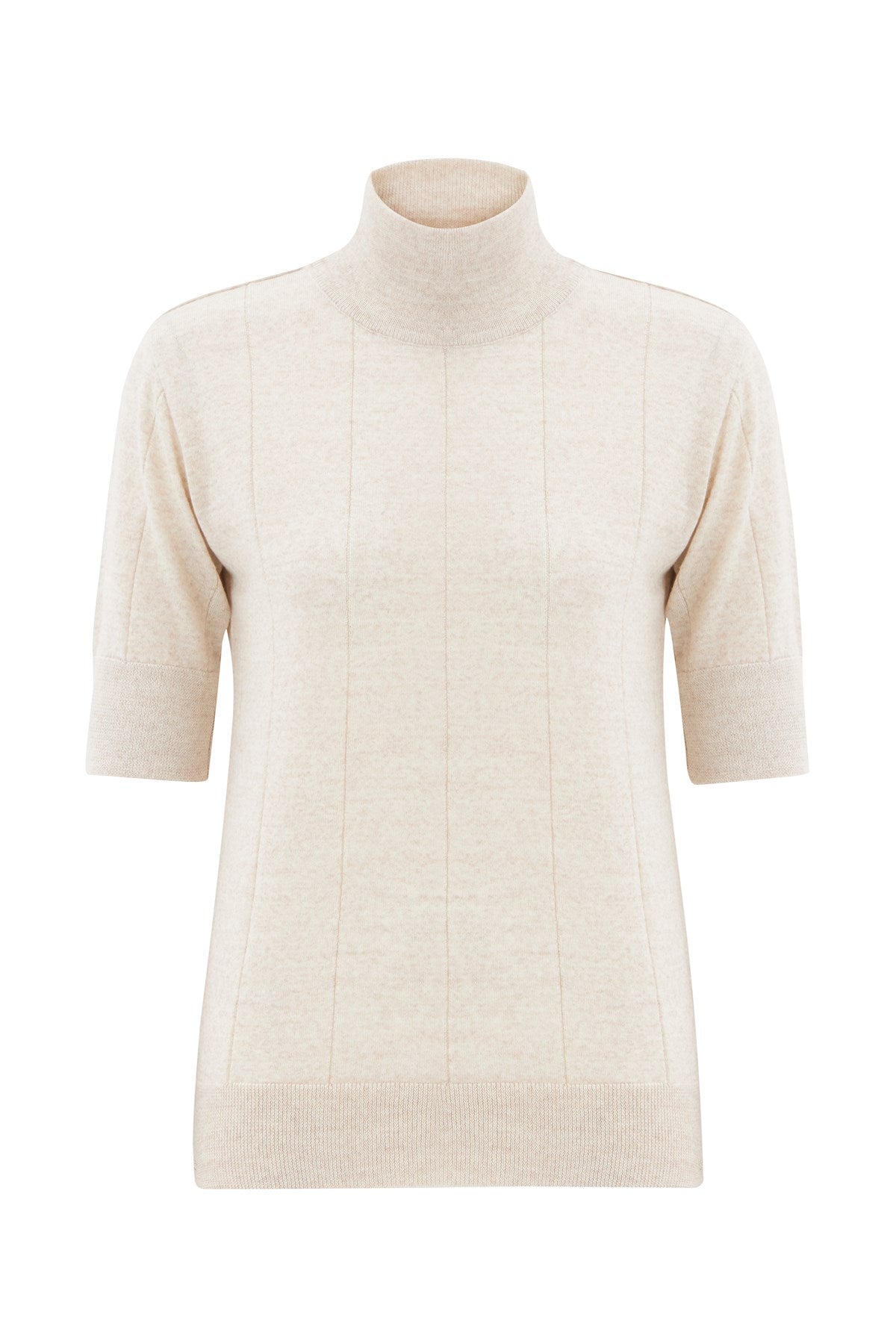 Peraluna Betty Blouse Balıkçı Yaka Kısa Kollu İNce Basic Kadın Triko Bluz - Ekru Melanj