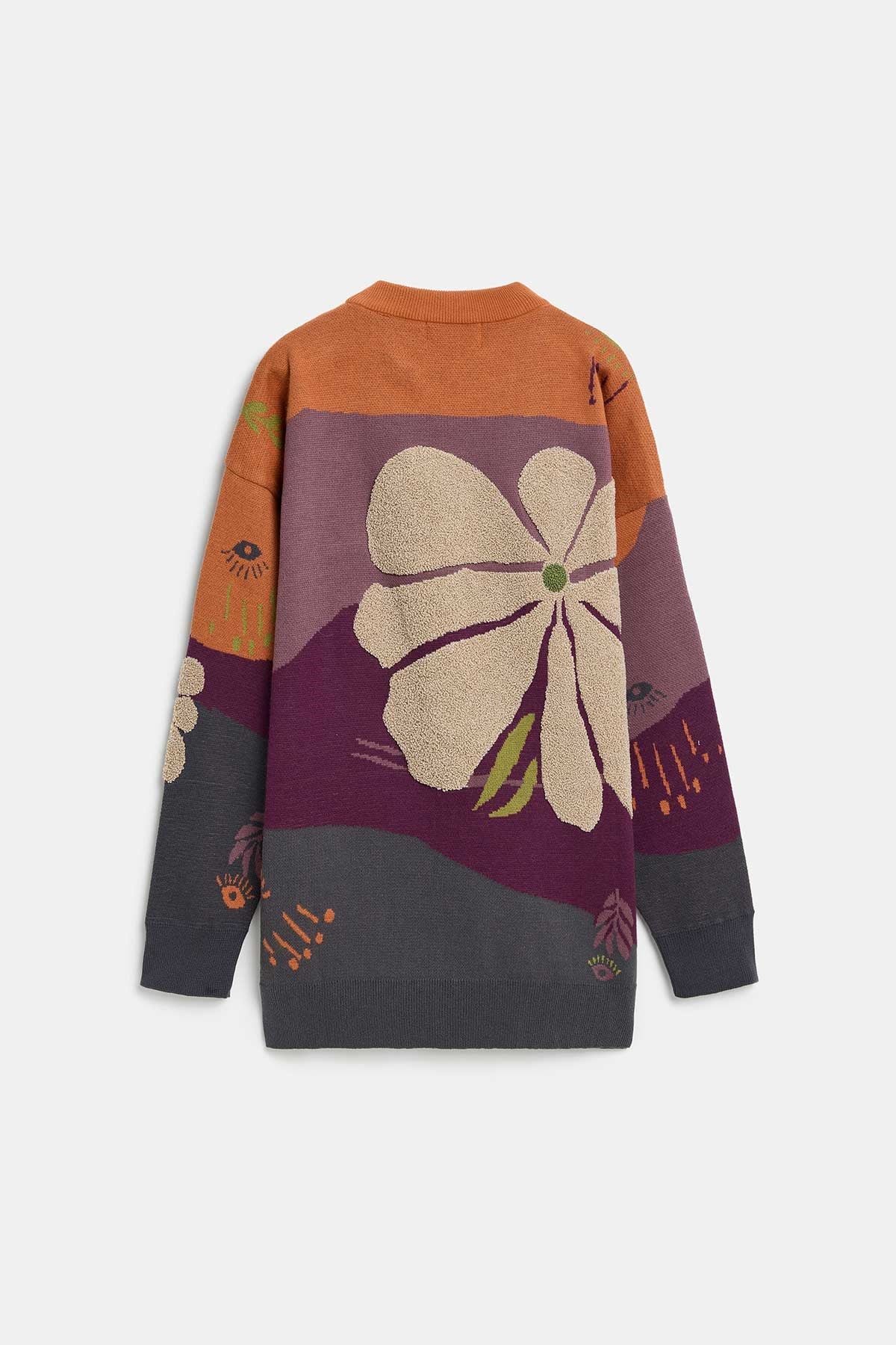 Peraluna-Peraluna Charlotte Pullover Bisiklet Yaka Göz Desen Çok Renkli Organik Pamuk Kadın Triko Kazak - Kiremit Multi-Kazak & Triko-11-Milagron.com