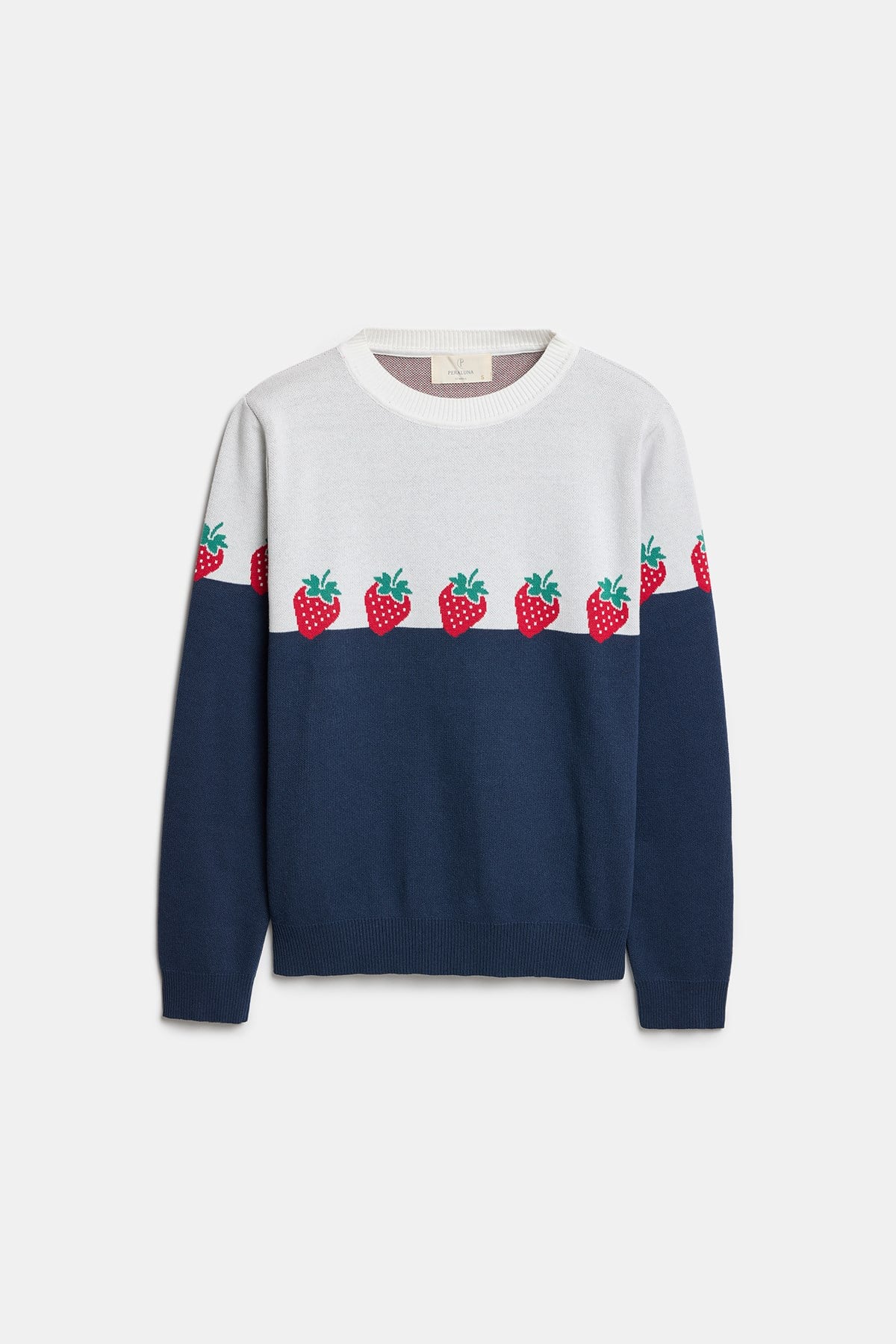 Peraluna Strawberry Kazak, O Yaka Kadın Triko Mevsimlik Kazak - Lacivert