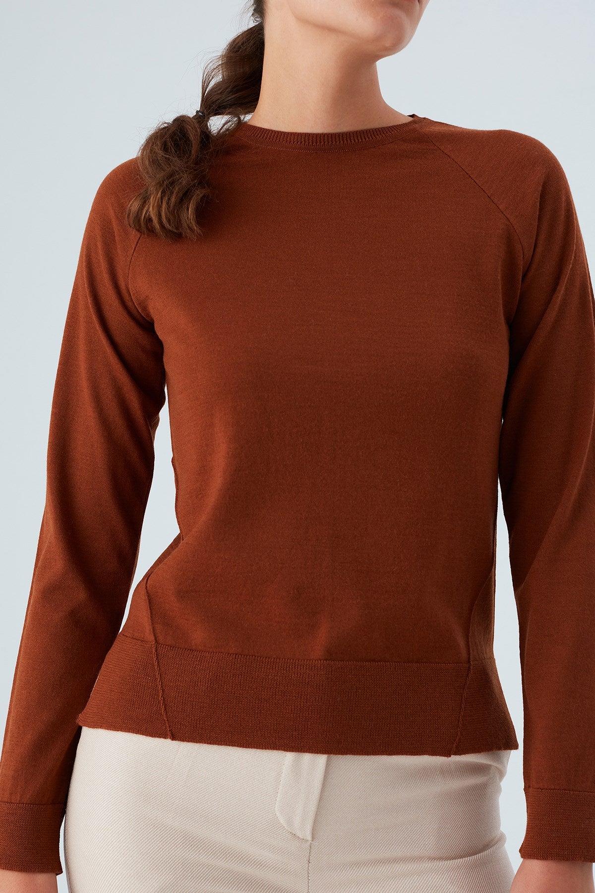 Peraluna Vanessa Pullover Merino Yünlü Yanları Yırtmaçlı Ince Kadın Triko Kazak - Kahve