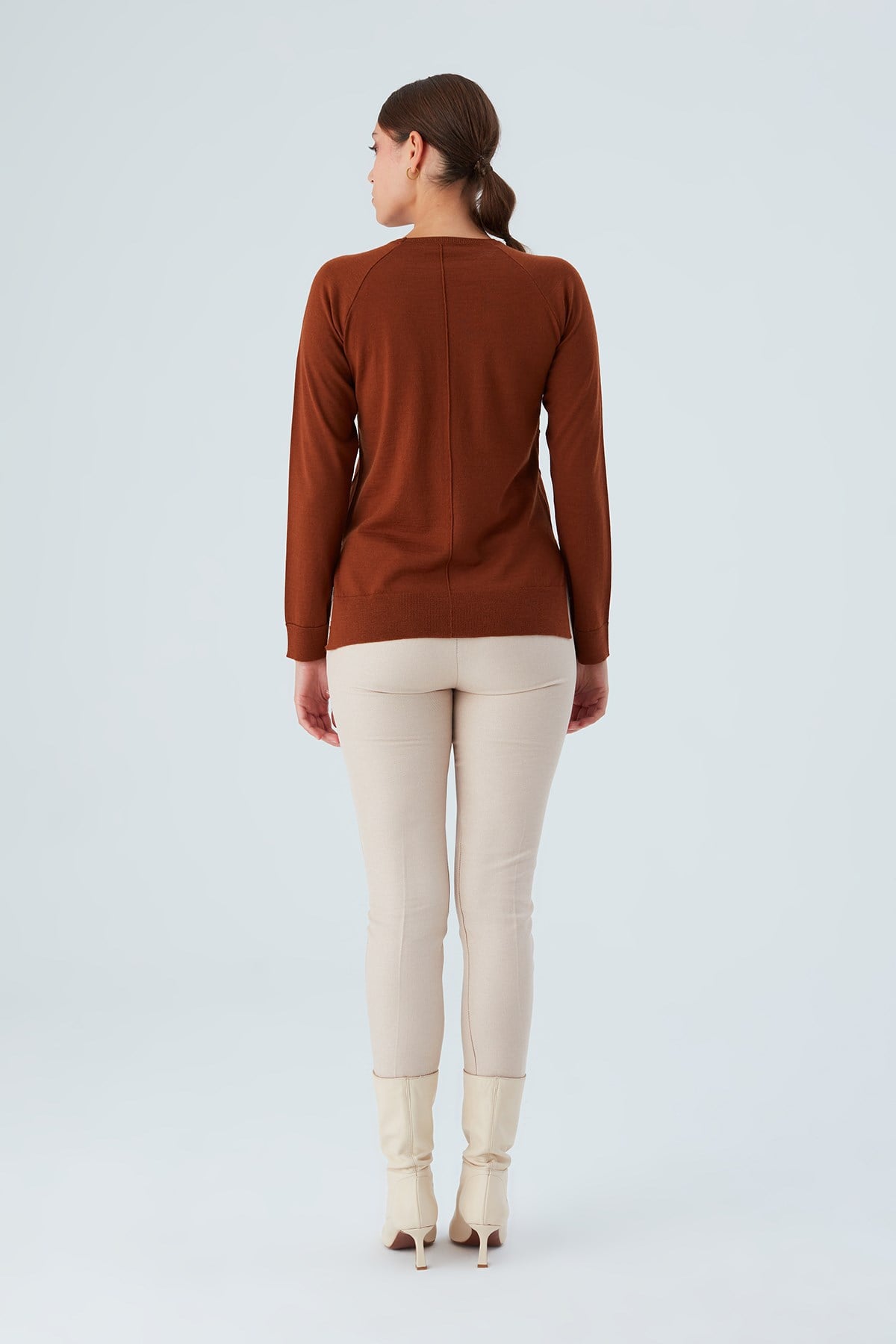 Peraluna Vanessa Pullover Merino Yünlü Yanları Yırtmaçlı Ince Kadın Triko Kazak - Kahve