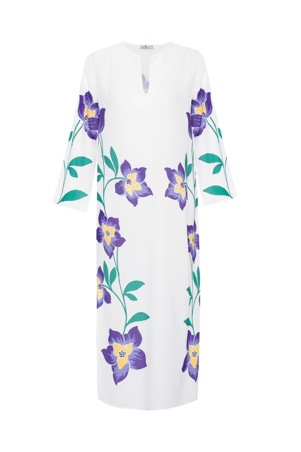 Peraluna-Petunia Caftan Çiçek Desen V Yaka Midi Boy Yırtmaçlı Kadın Kaftan -Kimono-9-Milagron.com