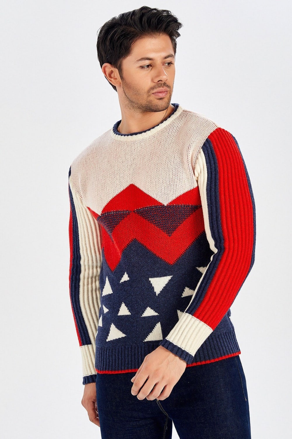 Peraluna-Piramit Desenli Bisiklet Yaka Erkek Triko Kazak-Kazak & Triko-1-Milagron.com