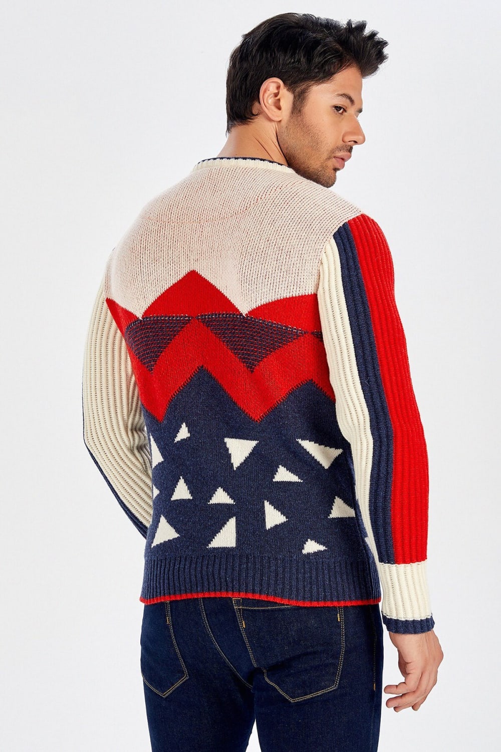 Peraluna-Piramit Desenli Bisiklet Yaka Erkek Triko Kazak-Kazak & Triko-3-Milagron.com