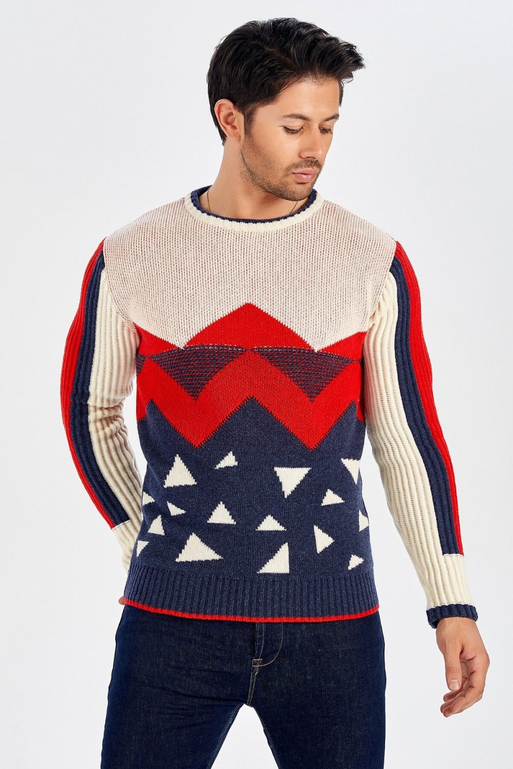 Peraluna-Piramit Desenli Bisiklet Yaka Erkek Triko Kazak-Kazak & Triko-4-Milagron.com