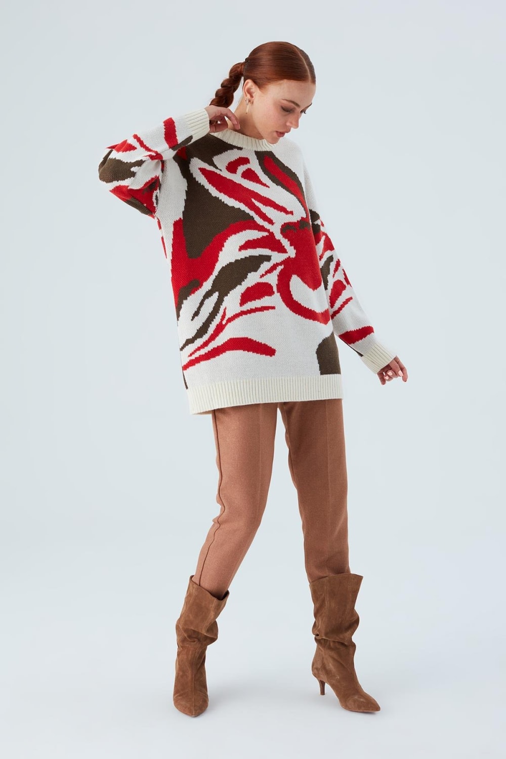 Peraluna-Polina Pullover Çiçek Desenli Uzun Kadın Triko Kazak-Kazak & Triko-3-Milagron.com