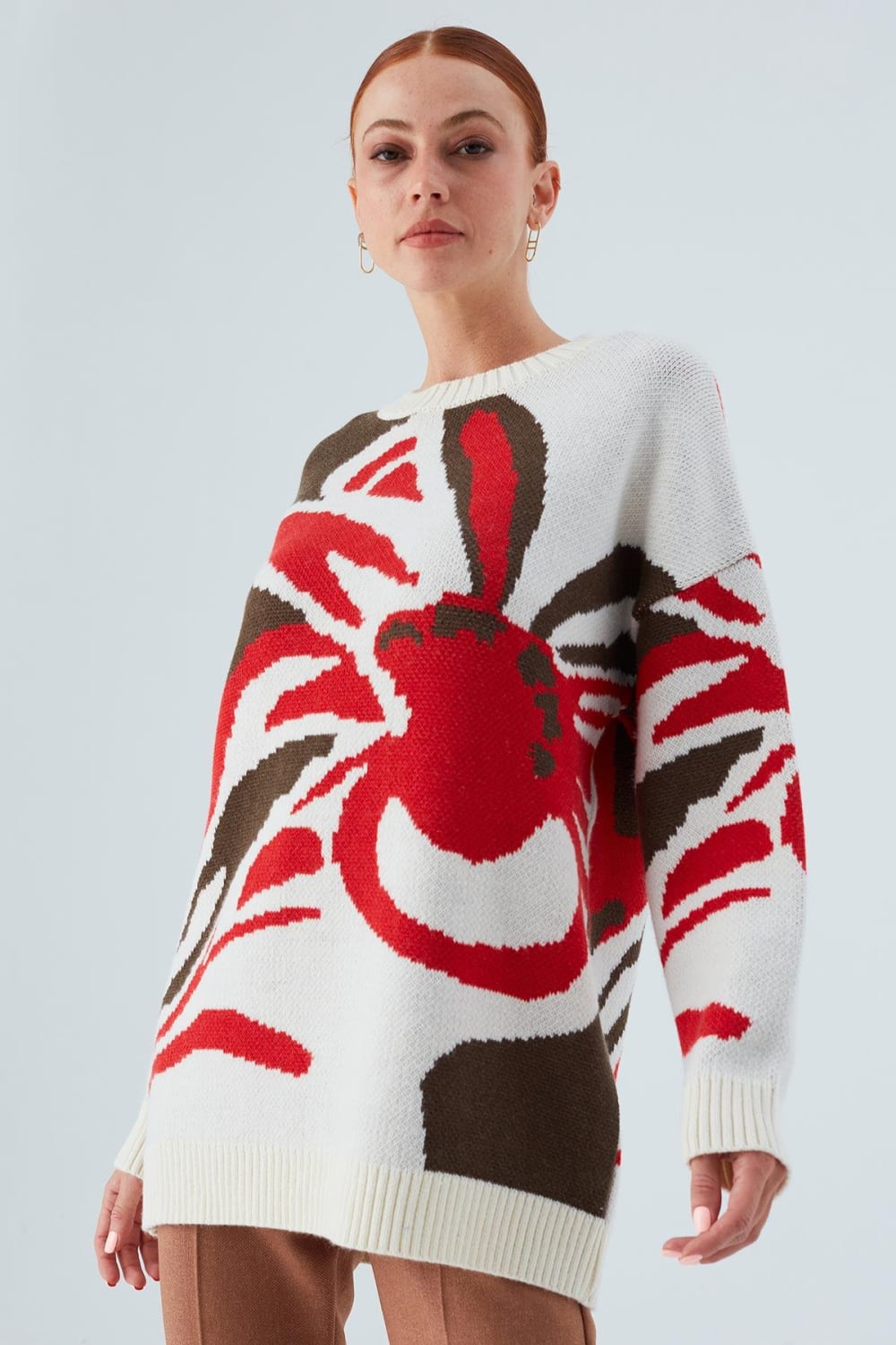 Peraluna-Polina Pullover Çiçek Desenli Uzun Kadın Triko Kazak-Kazak & Triko-4-Milagron.com