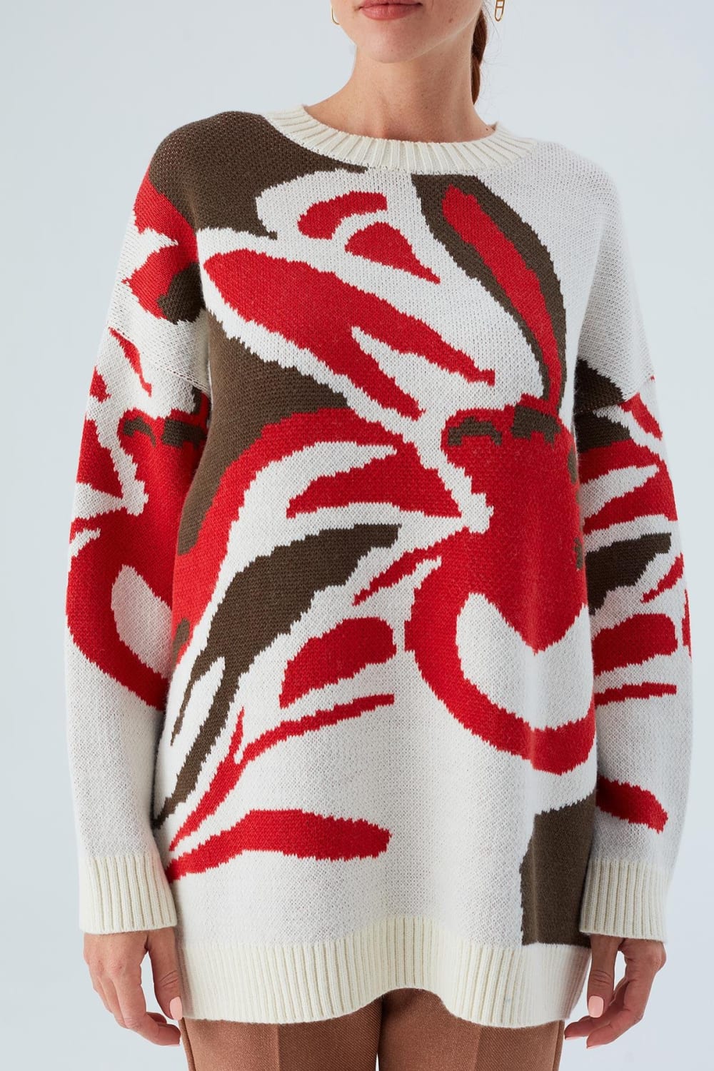 Peraluna-Polina Pullover Çiçek Desenli Uzun Kadın Triko Kazak-Kazak & Triko-5-Milagron.com