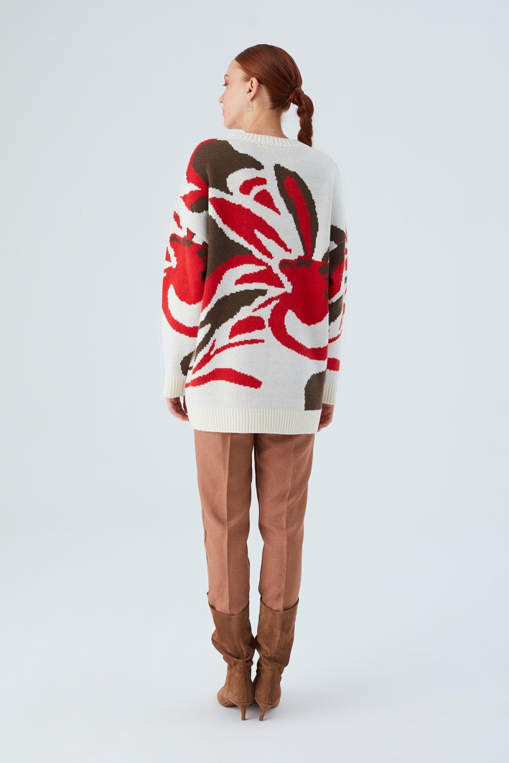 Peraluna-Polina Pullover Çiçek Desenli Uzun Kadın Triko Kazak-Kazak & Triko-6-Milagron.com